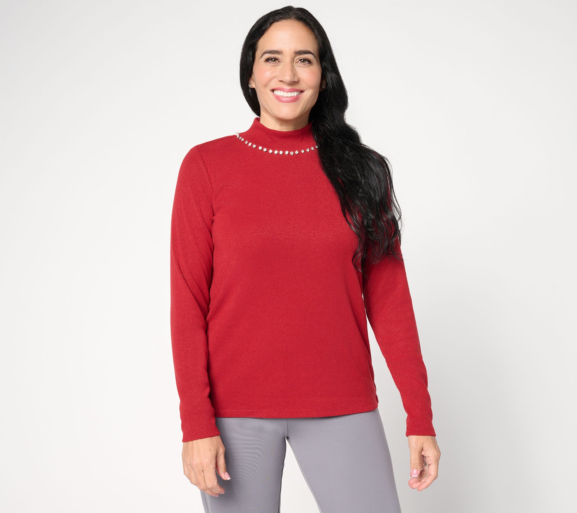 "As Is" Dennis Basso Mock Neck Sweater with Embellishment