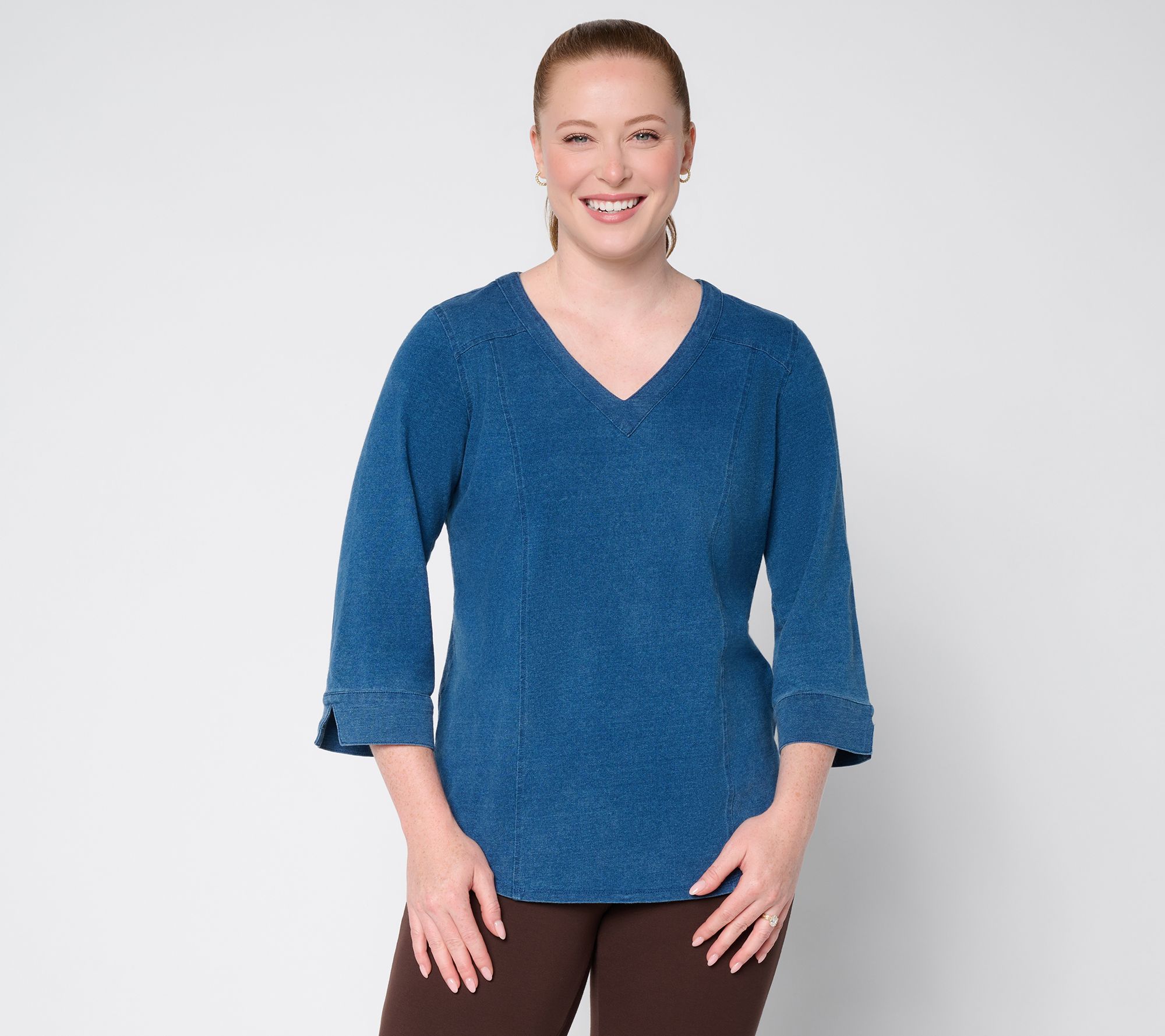 Belle by Kim Gravel Freestyle Knit Denim V Neck Top