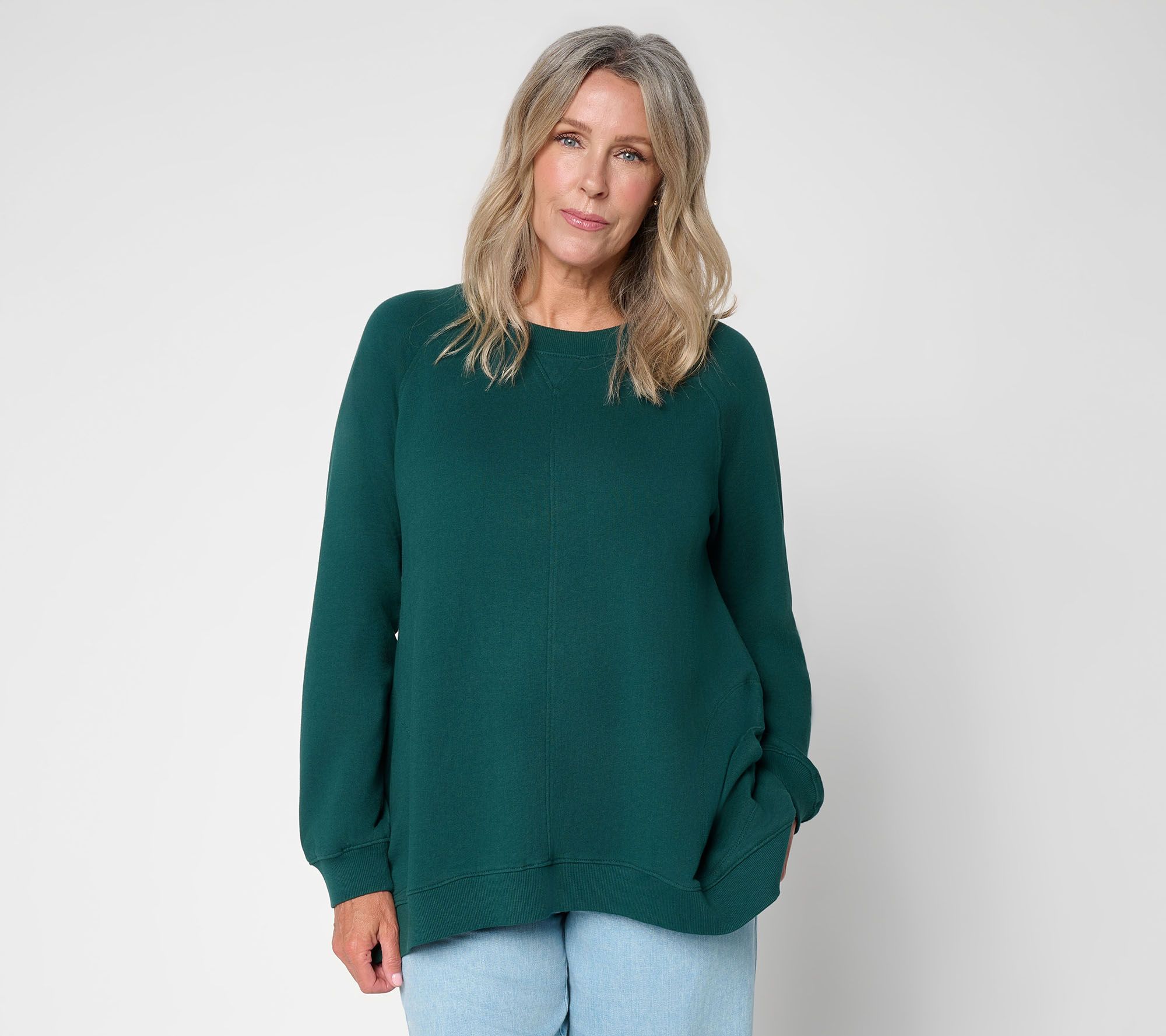  LOGO Lounge by Lori Goldstein French Terry Sharkbite Top with Rib Trim
