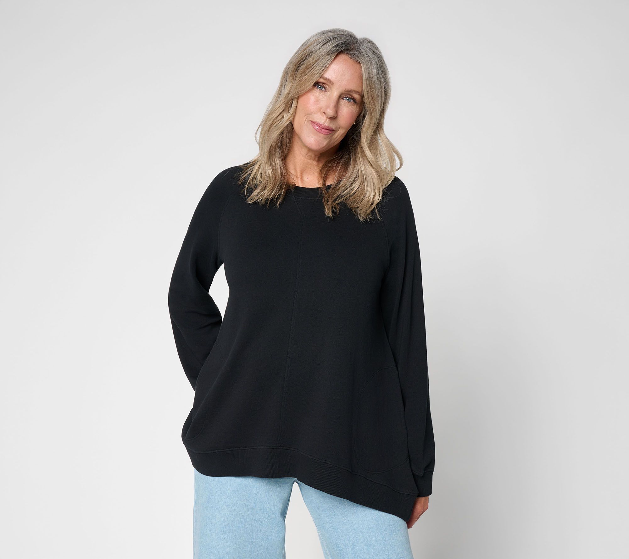 LOGO Lounge by Lori Goldstein French Terry Sharkbite Top with Rib Trim