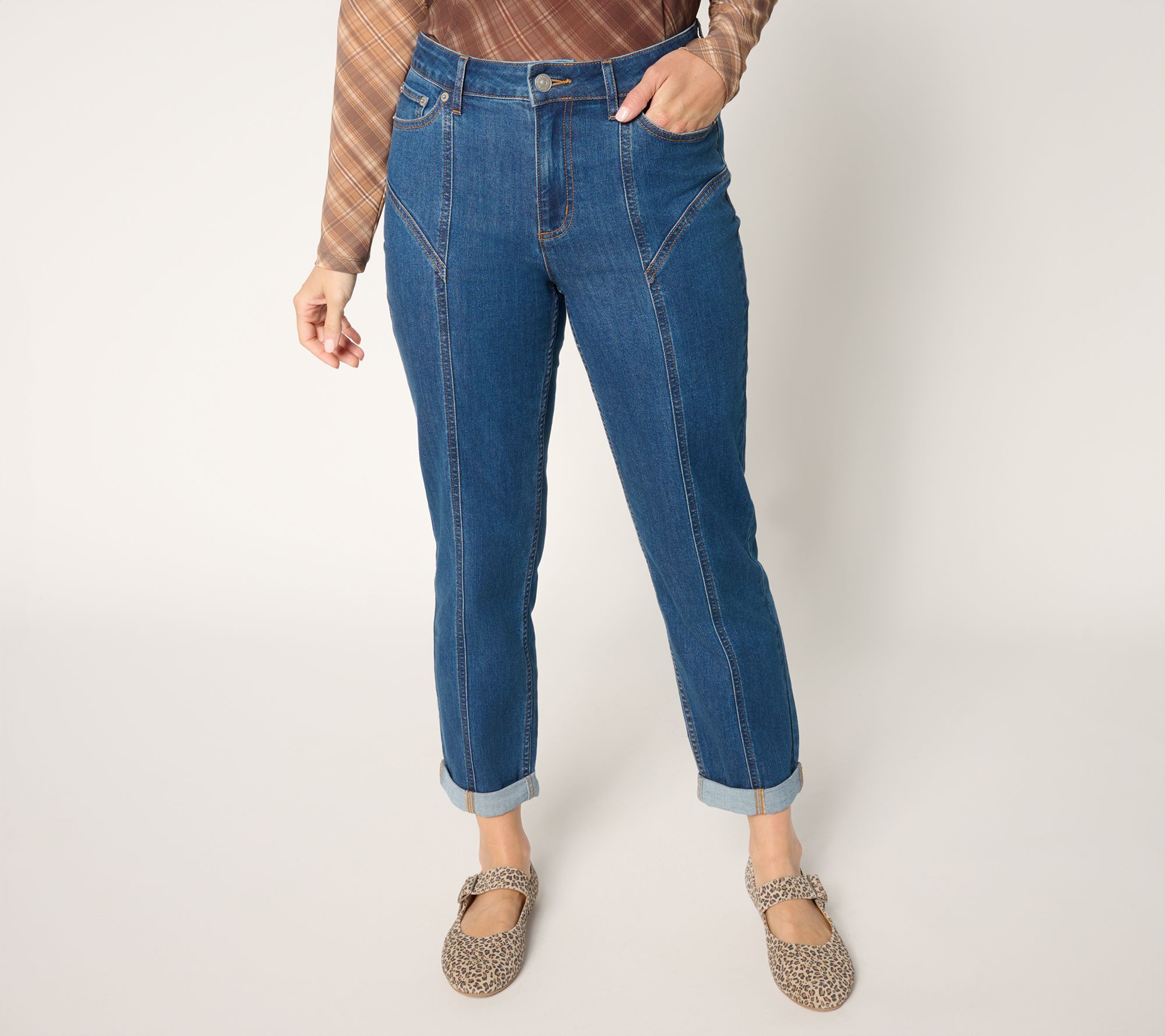 "As Is" LOGO by Lori Goldstein Reg Indigo Seamed Boyfriend Jeans