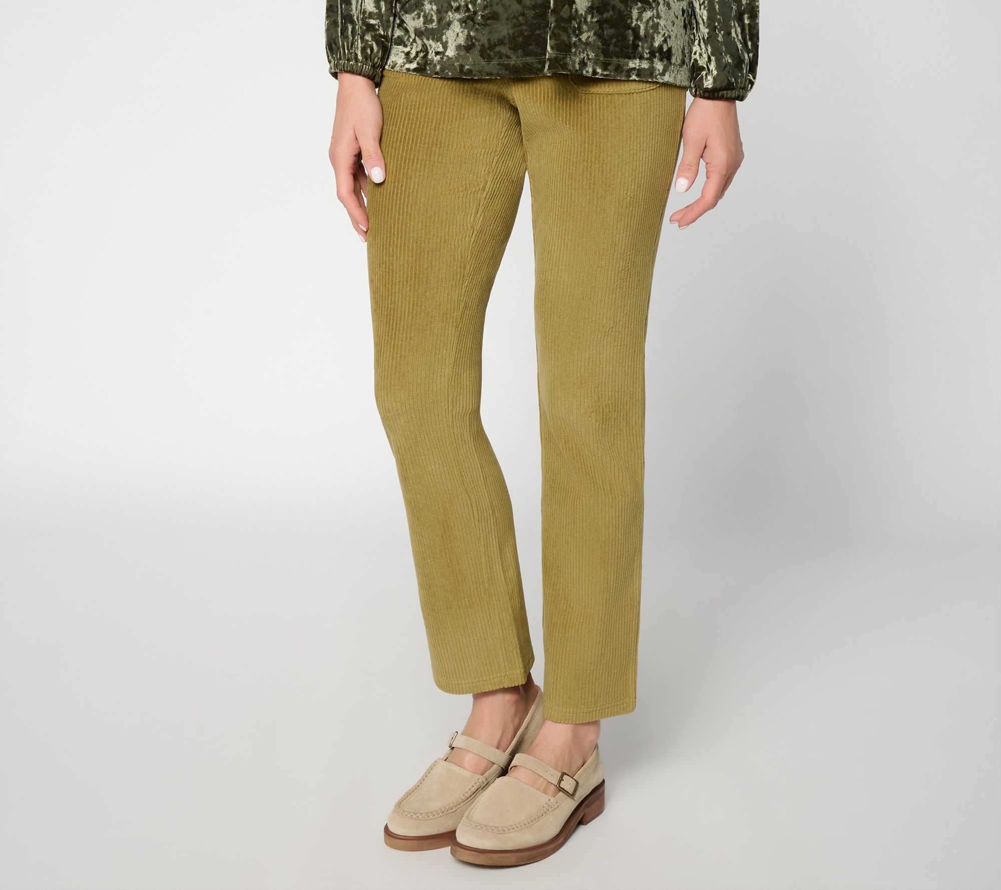 Belle by Kim Gravel Petite Knit Corduroy Front Pocket Jeans