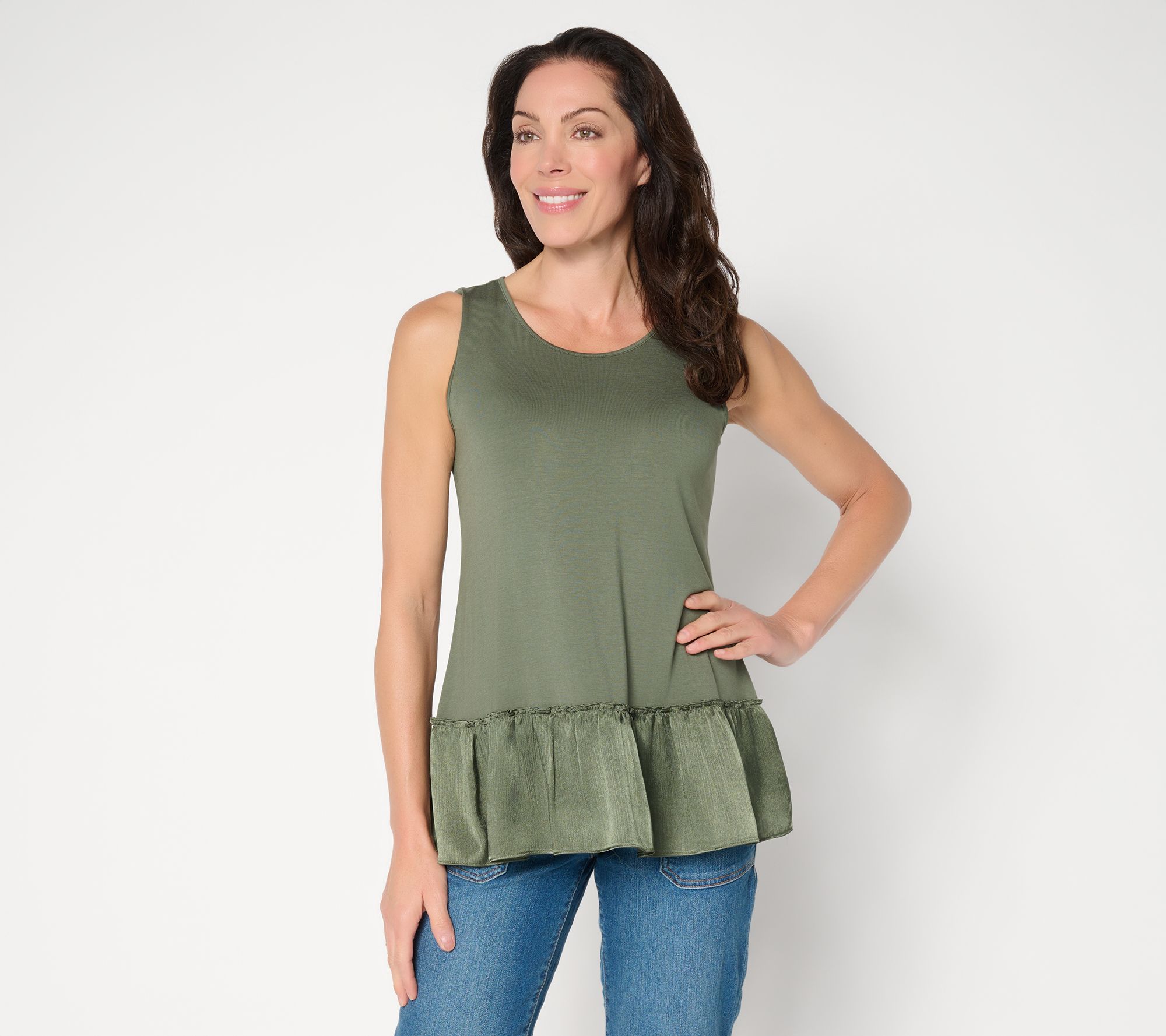 "As Is" LOGO Layers by Lori Goldstein Tank with Satin Crinkle Hem