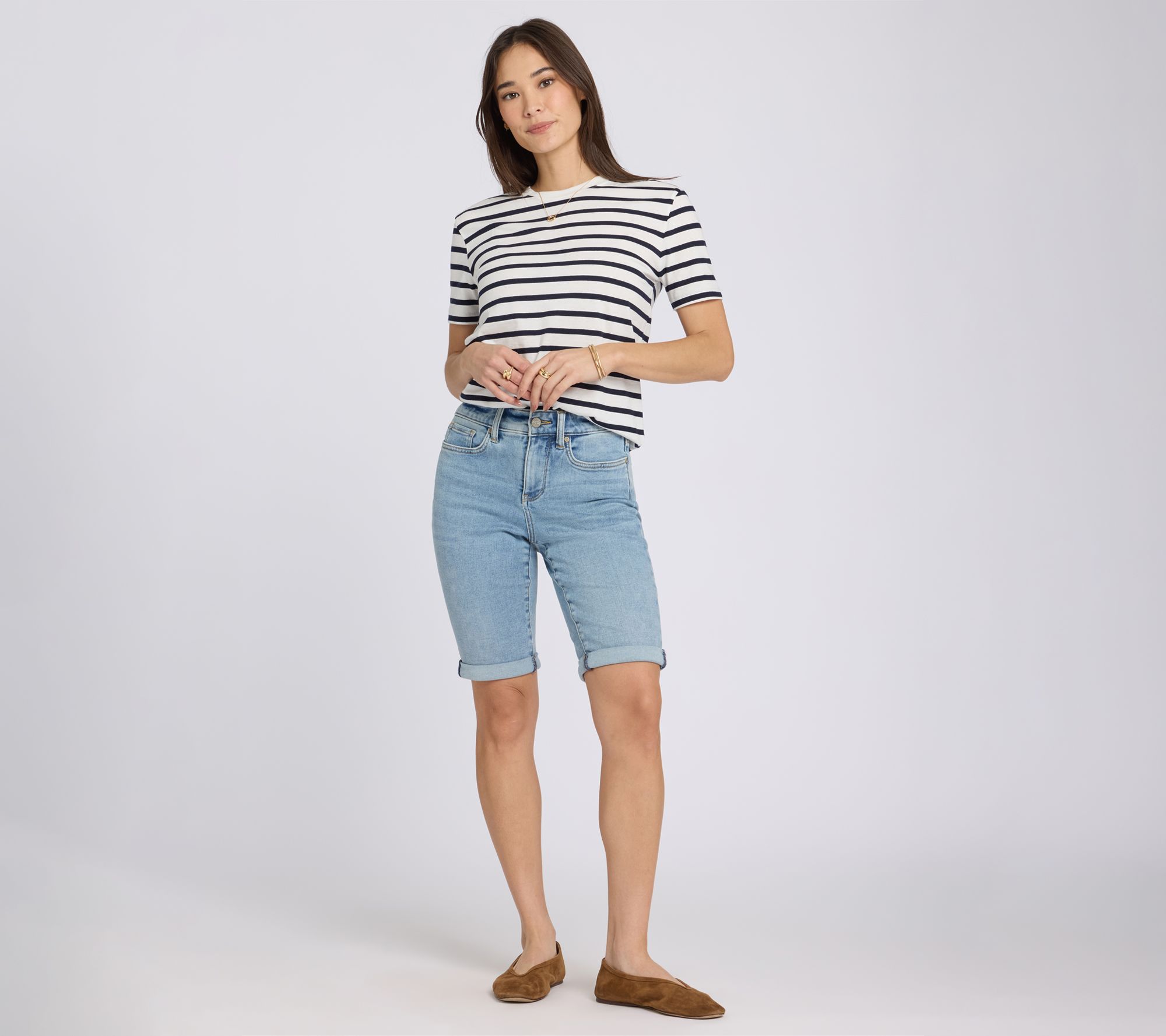  NYDJ Briella 11 Inch Denim Roll Cuff Shorts