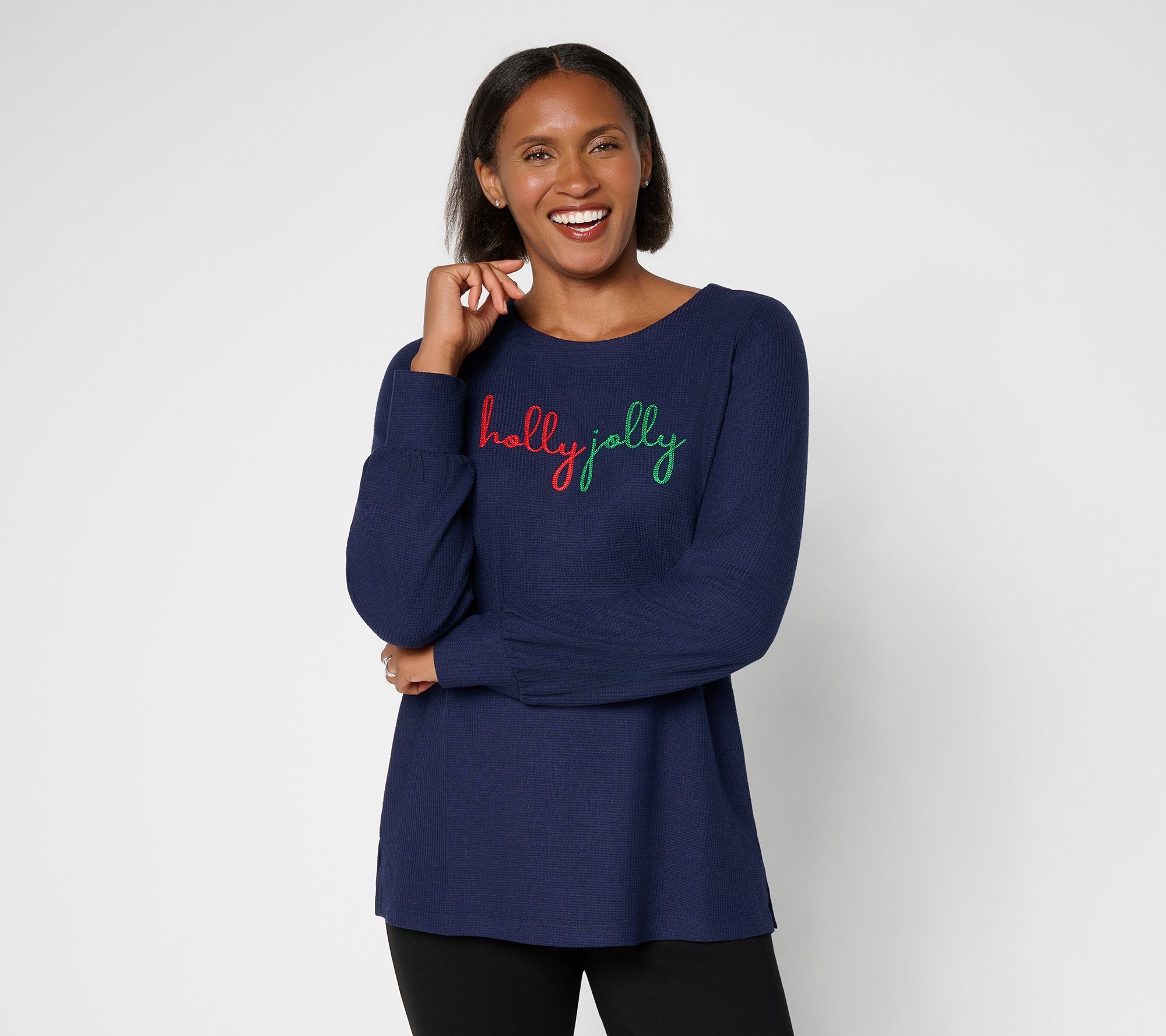  Jingle Belles by Kim Gravel Merry Mix Waffle Boatneck Top