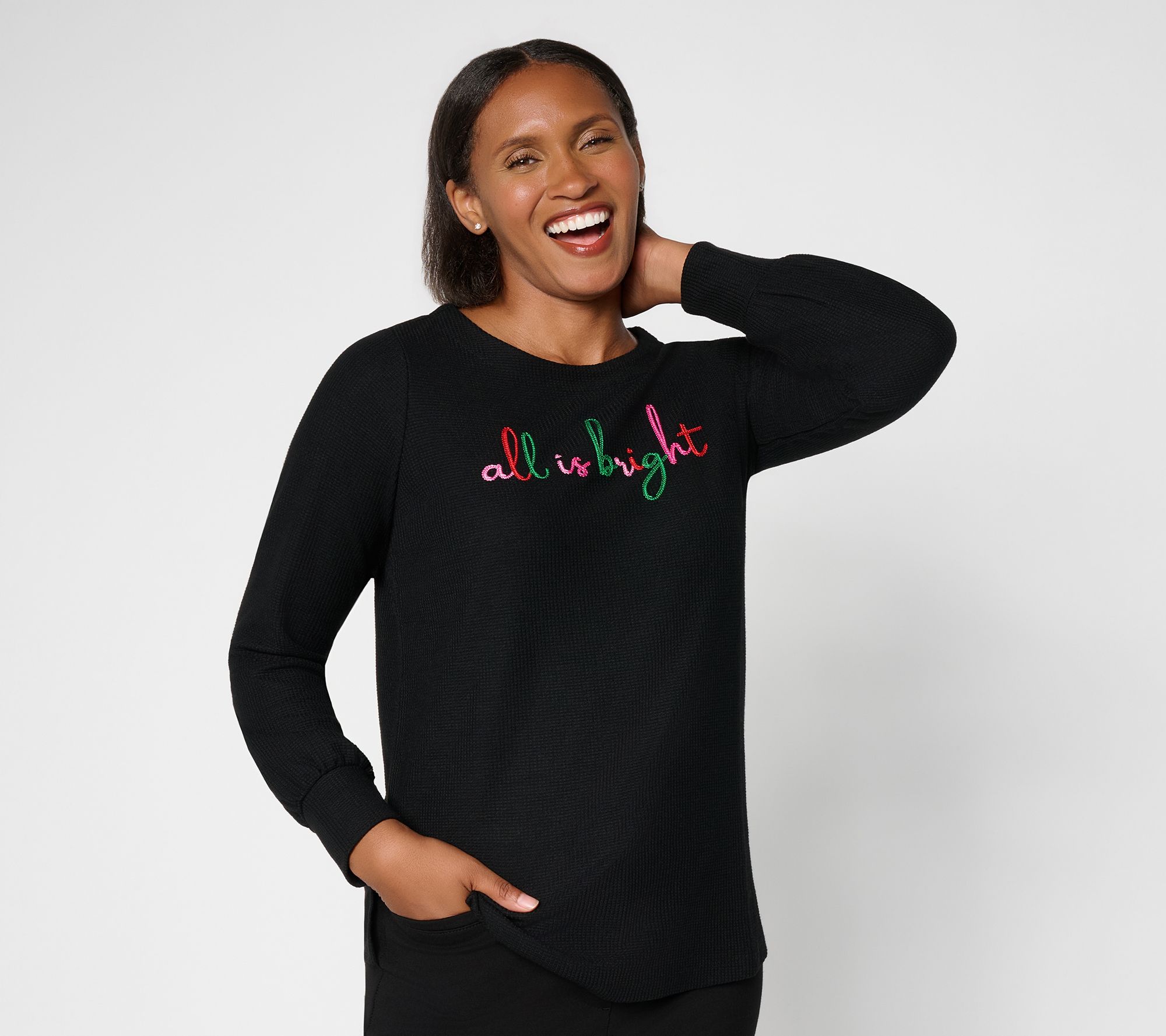Jingle Belles by Kim Gravel Merry Mix Waffle Boatneck Top