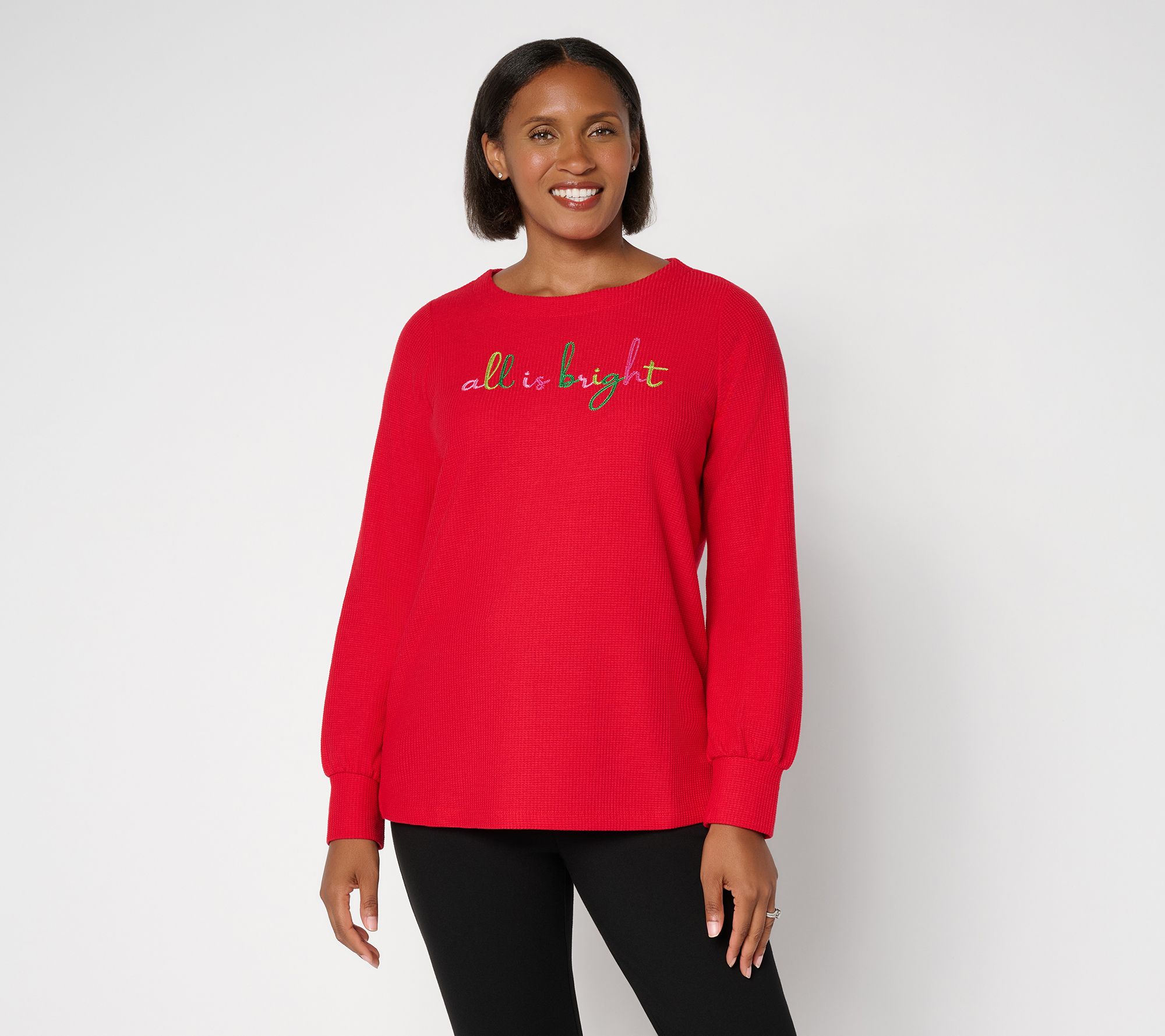 Jingle Belles by Kim Gravel Merry Mix Waffle Boatneck Top