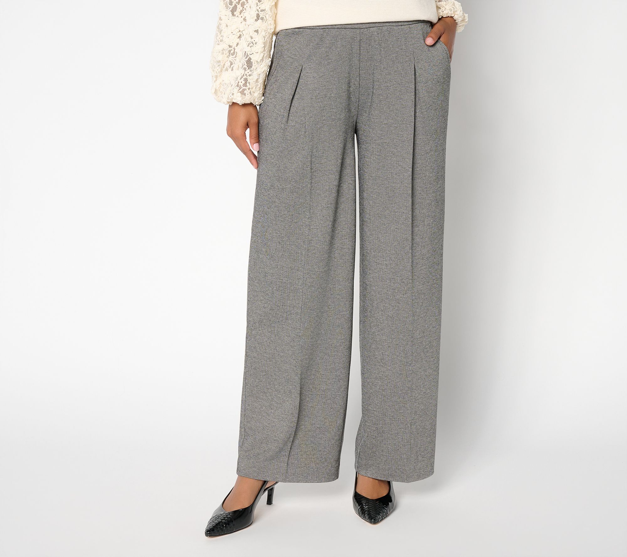Susan Graver Petite Textured Ponte Wide Leg Pants