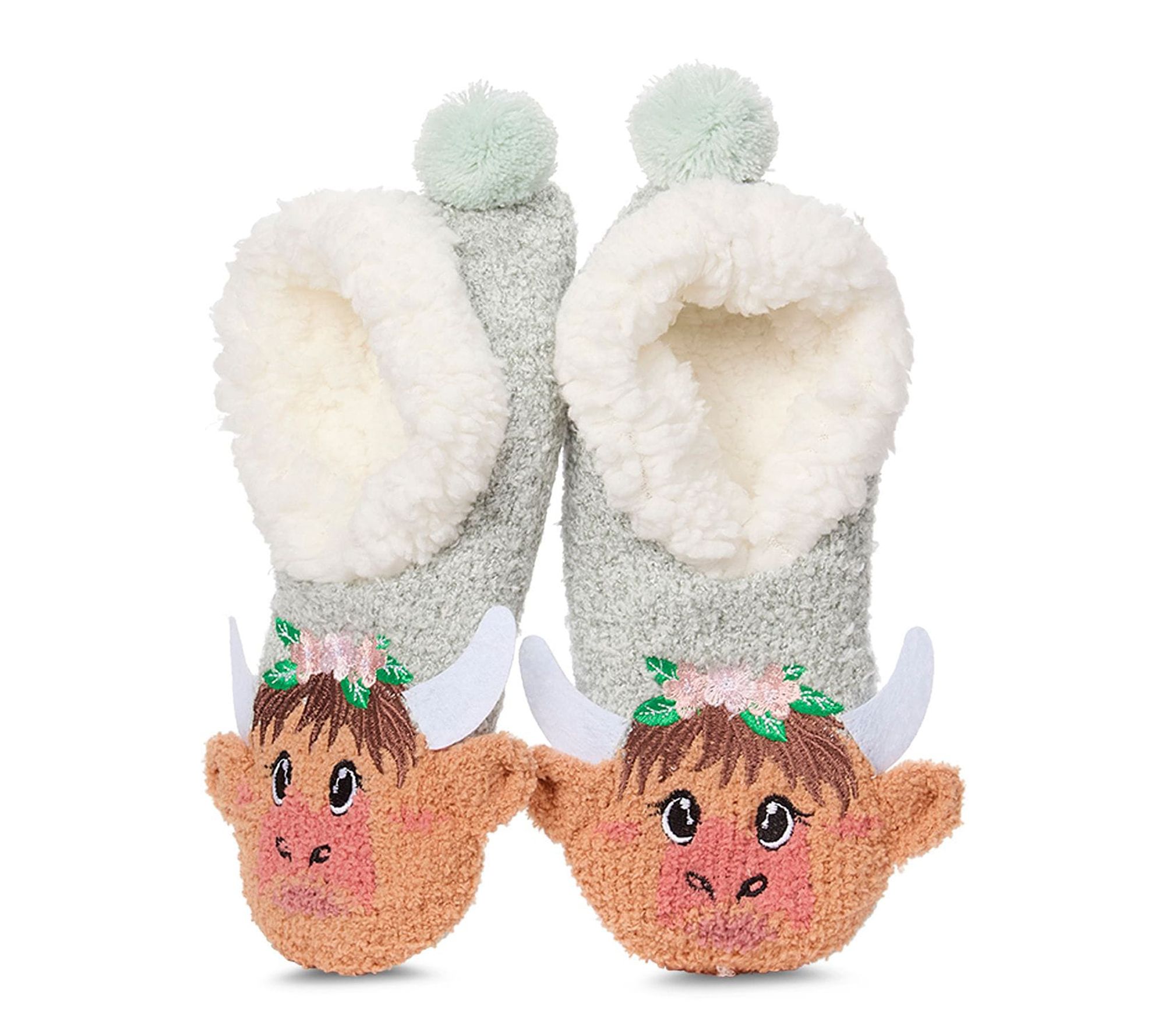 Memoi Highland Cow Embellished Plush Lined Slippers