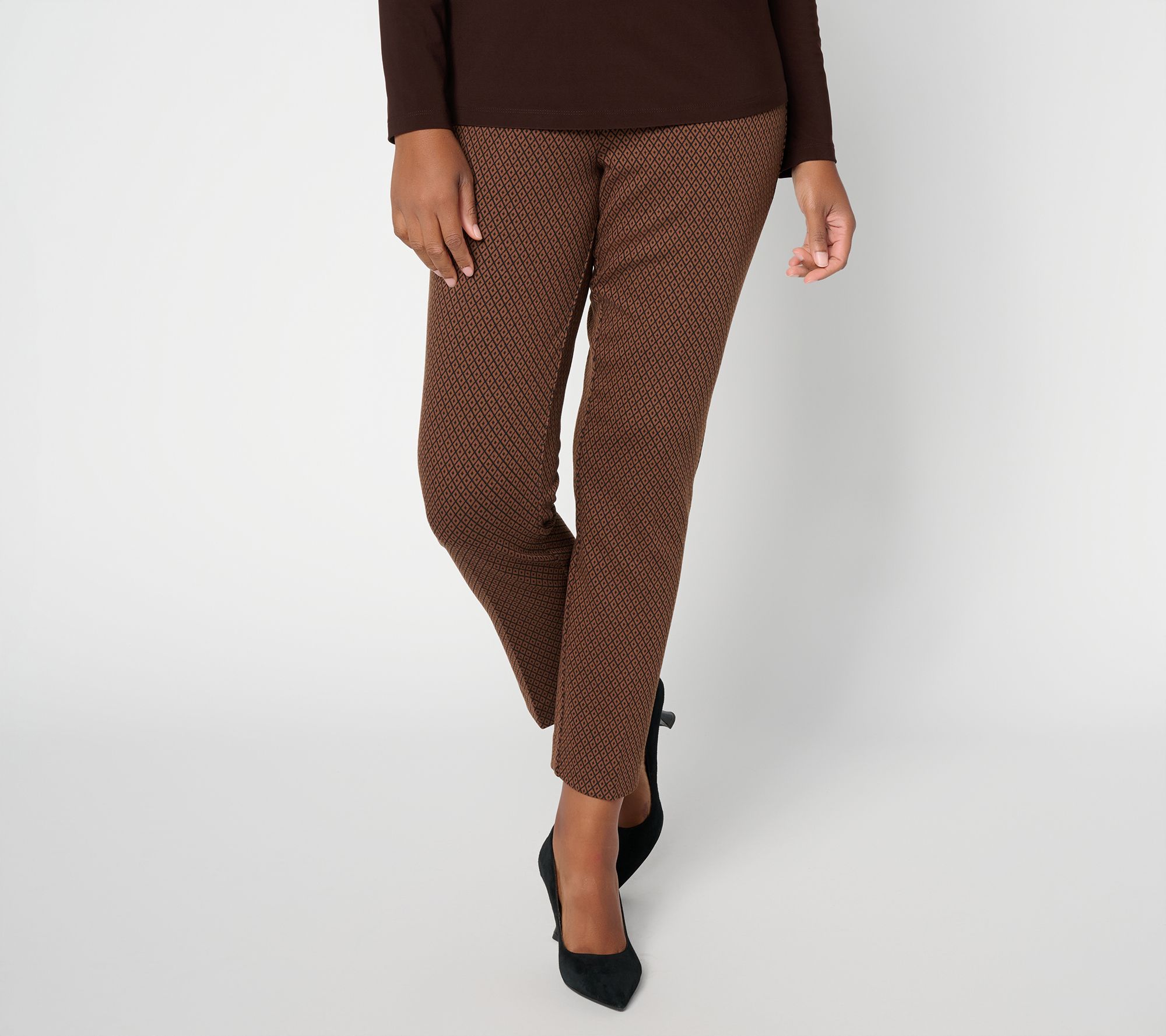Susan Graver Regular Jacquard Knit Slim Leg Ankle Pants