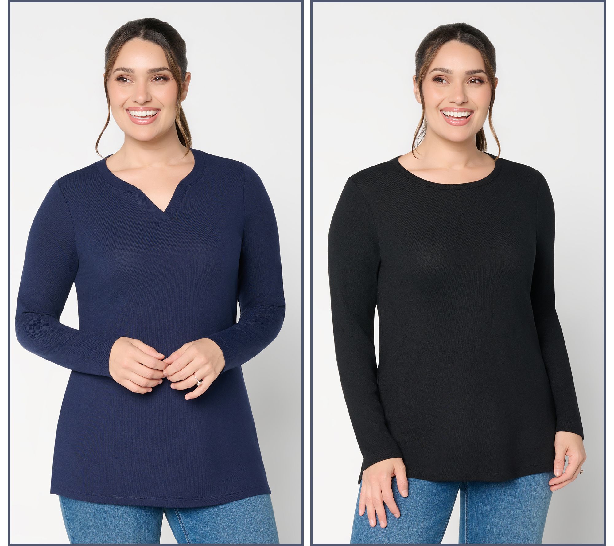 Denim & Co. Essentials Petite Heavenly Jersey 2-Pack Tunics