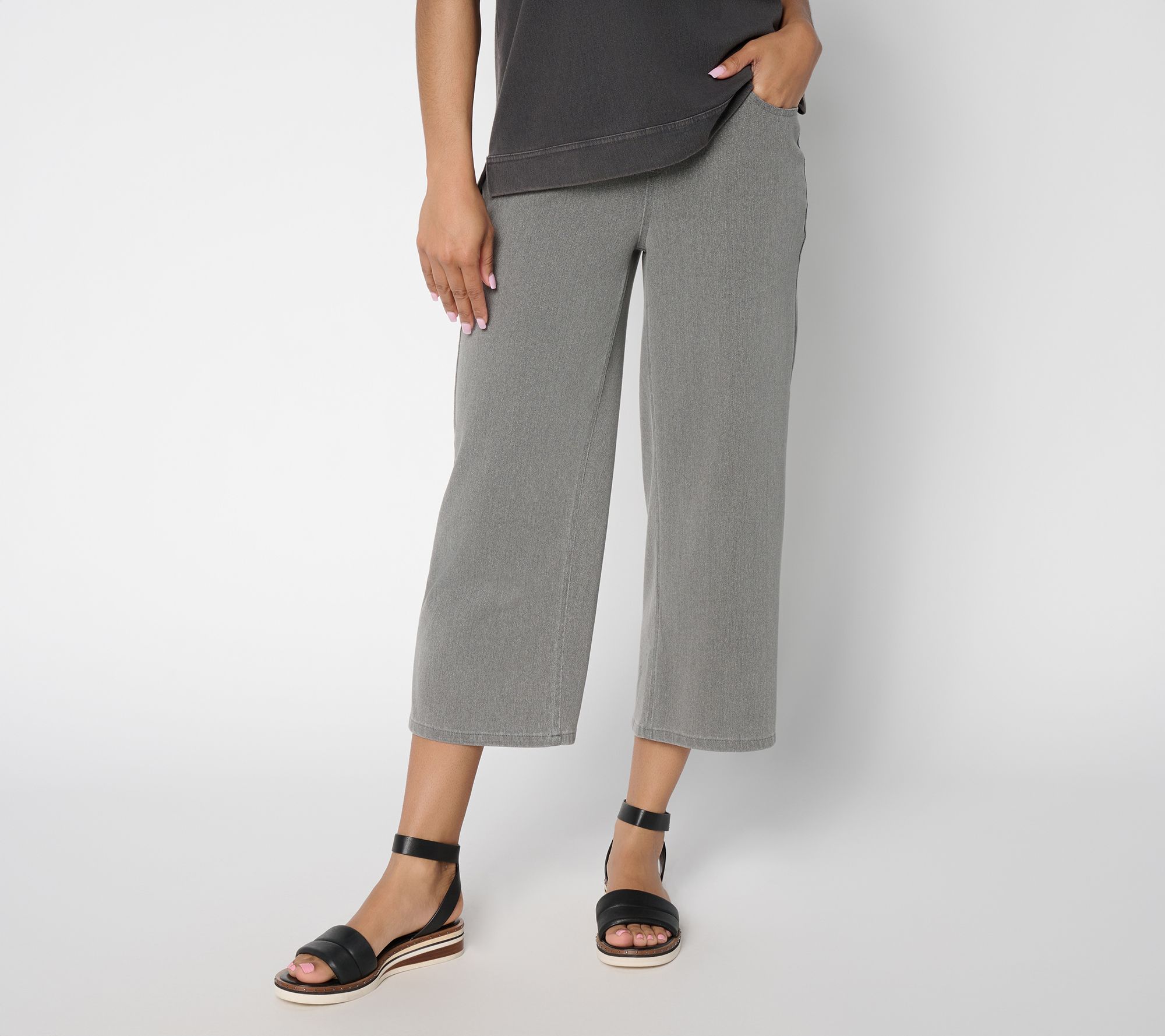 "As Is" Denim & Co. Reg Comfy Knit Air Wide Leg Crop Pants