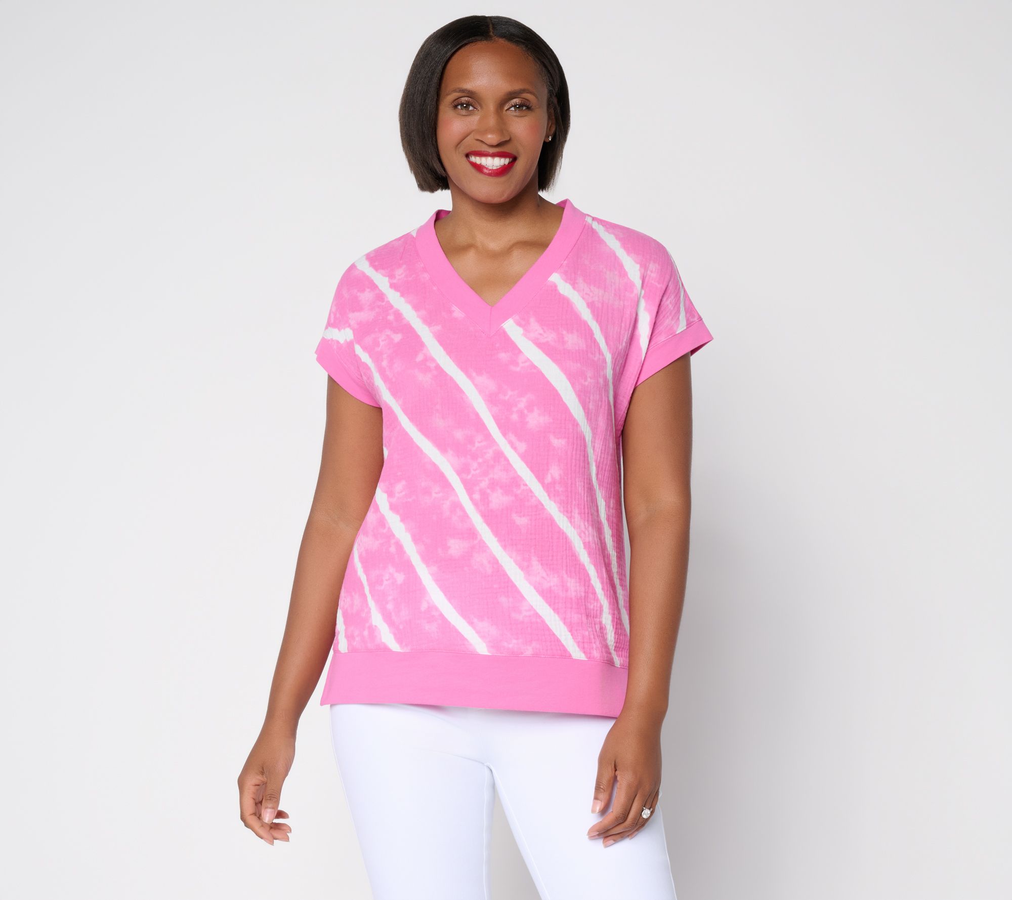 "As Is" Belle Beach by Kim Gravel Front French Terry Back V Neck Top