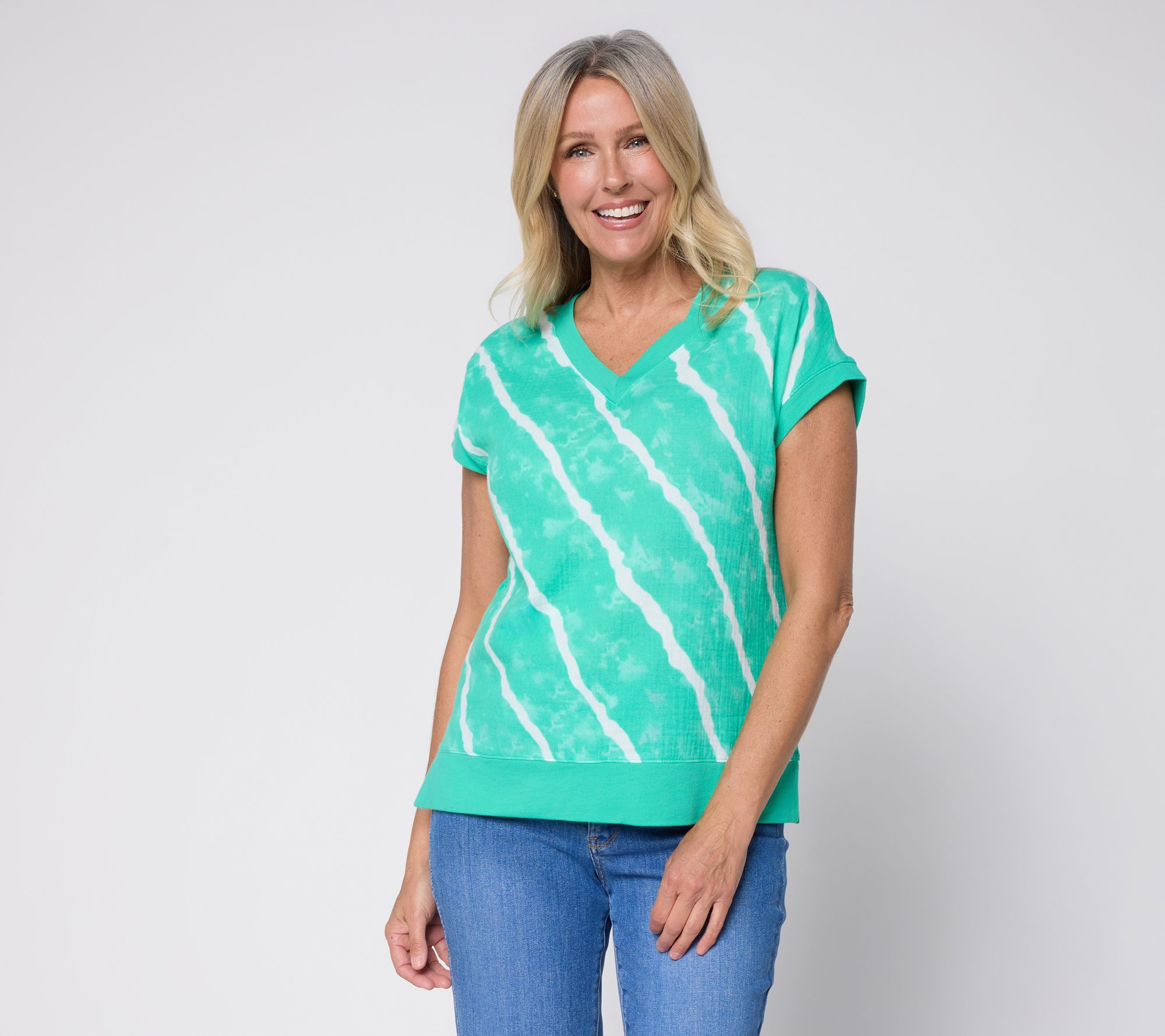 "As Is" Belle Beach by Kim Gravel Front French Terry Back V Neck Top