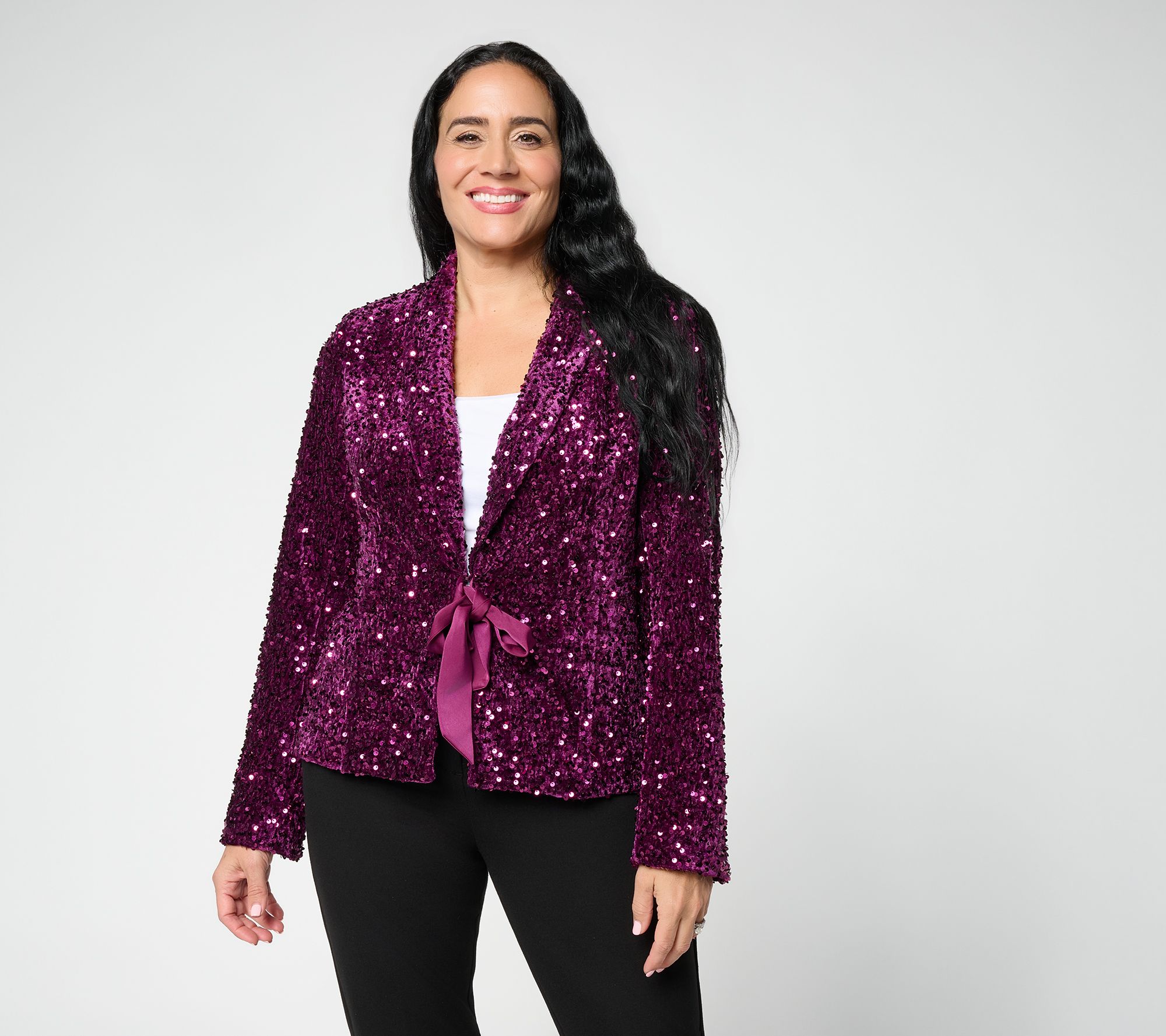"As Is" Nicole by Nicole Miller Sequin Velvet Bow Closure Blazer