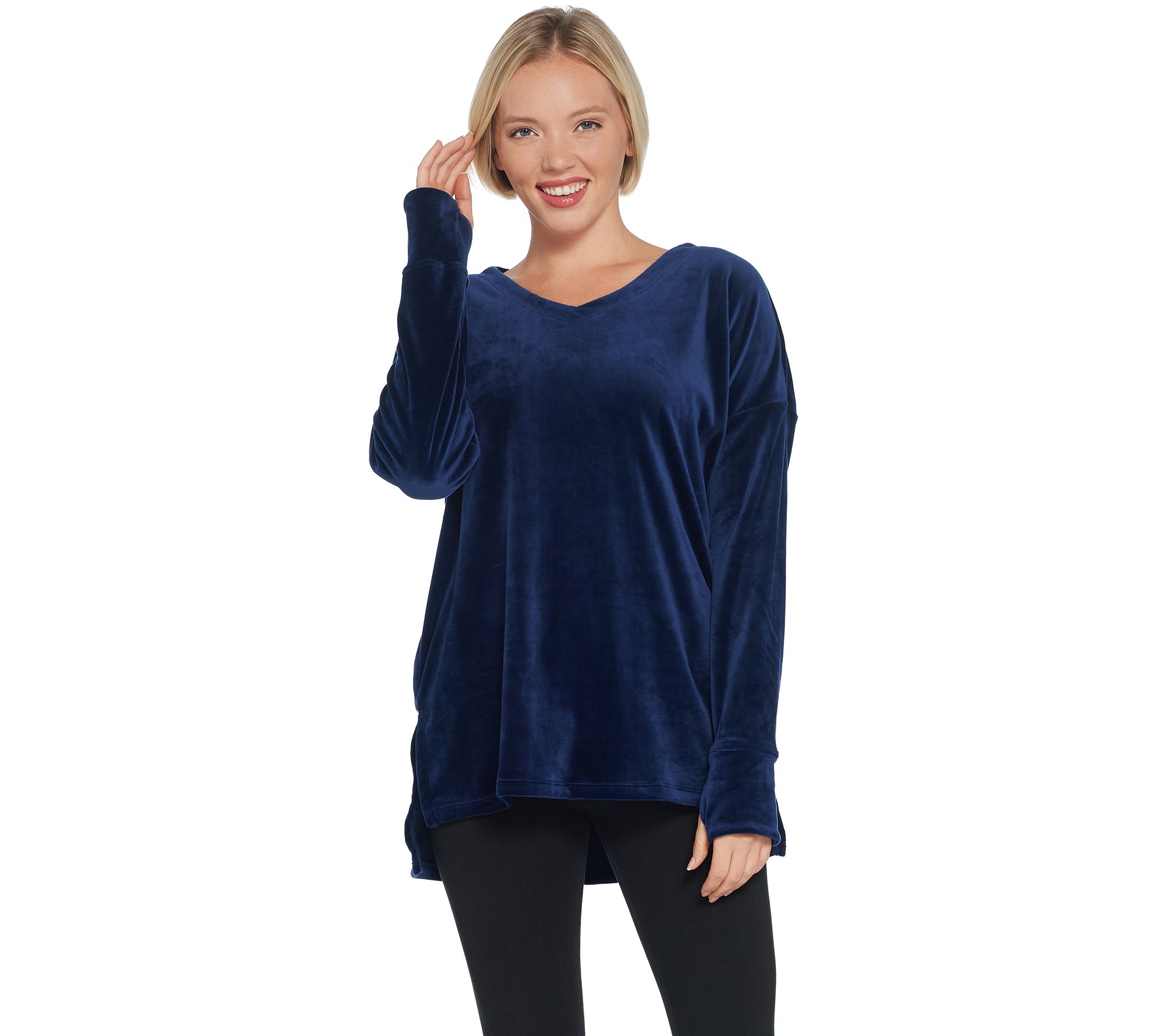 Cuddl Duds Double Plush Velour V-Neck Long Sleeve Top 