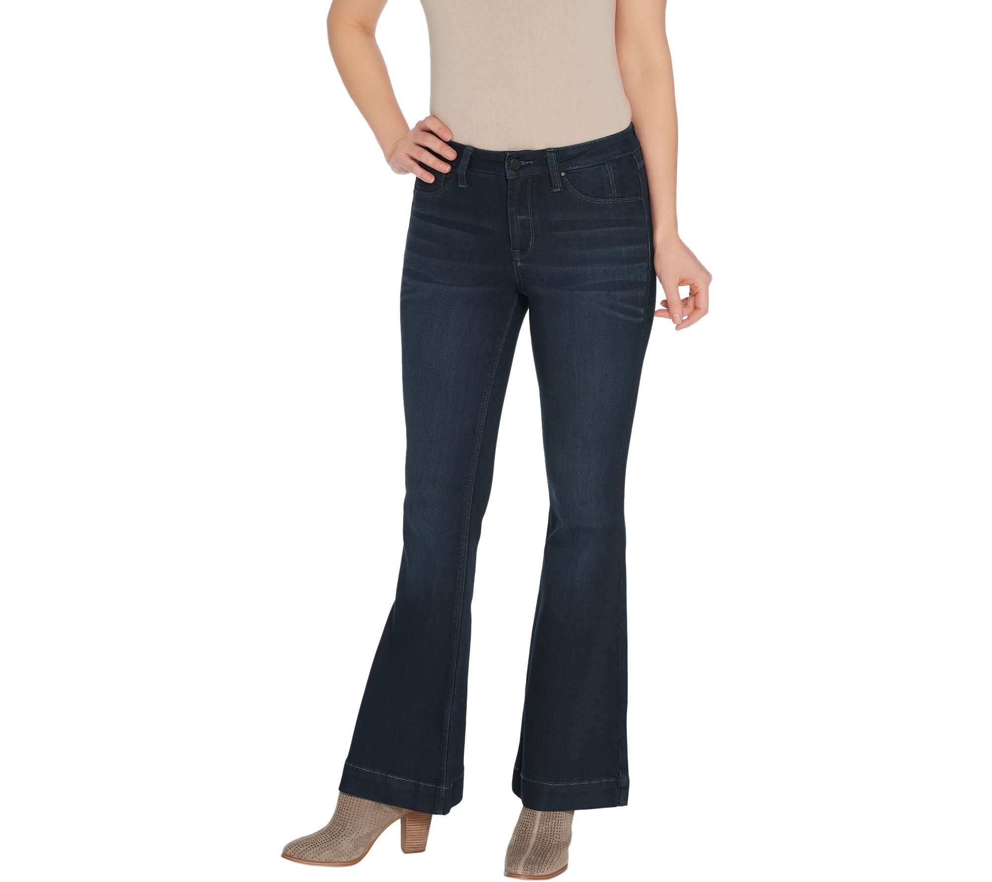 Laurie Felt Regular Silky Denim High-Heel Bell Zip Fly Jeans - QVC.com