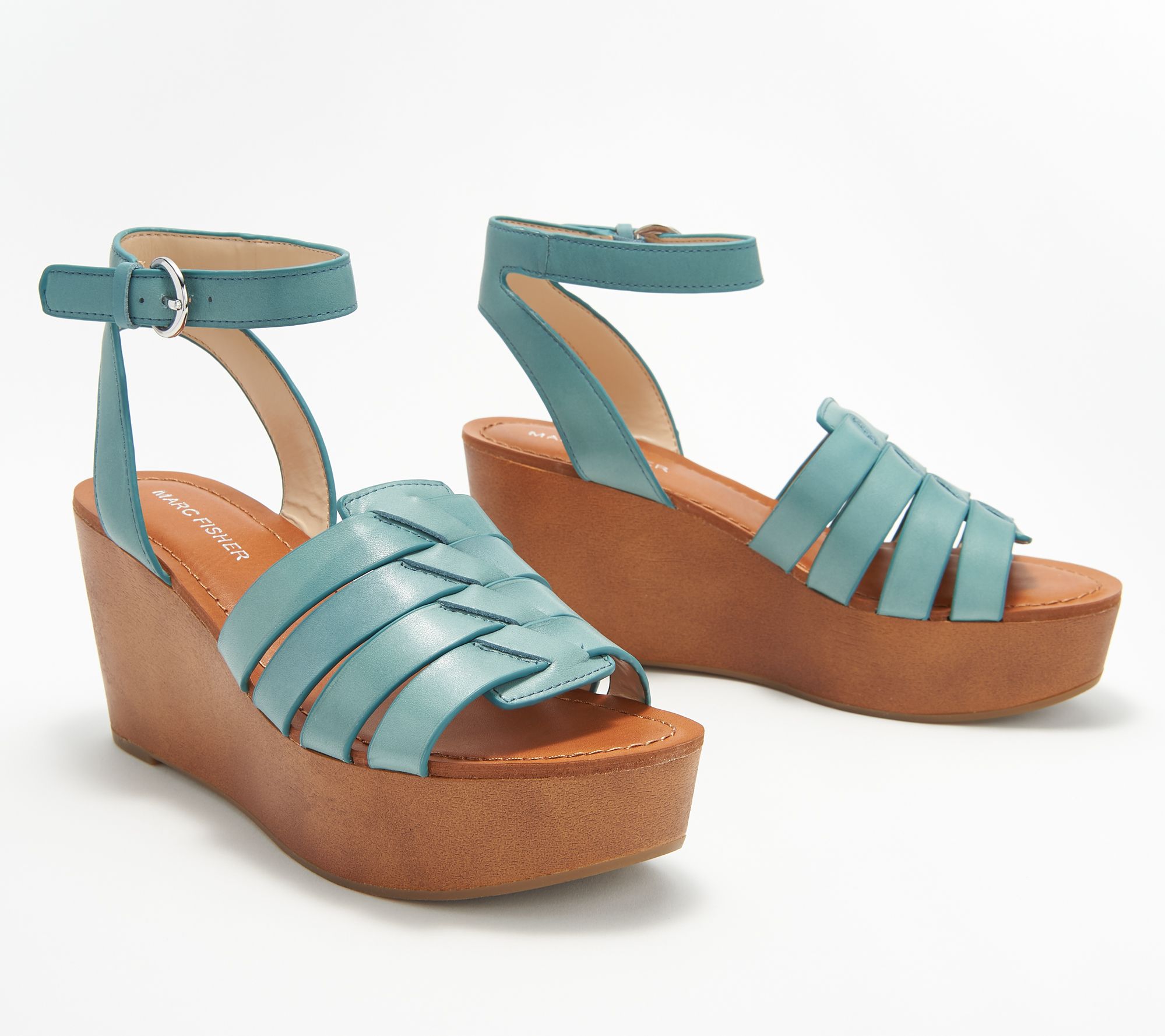Marc Fisher Woven Leather Wedges with Ankle Strap - Pastya - QVC.com
