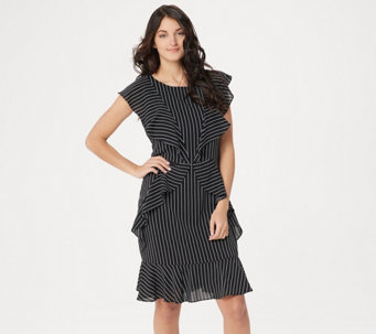 Du Jour Scoop-Neck Striped Dress with Ruffle Detail