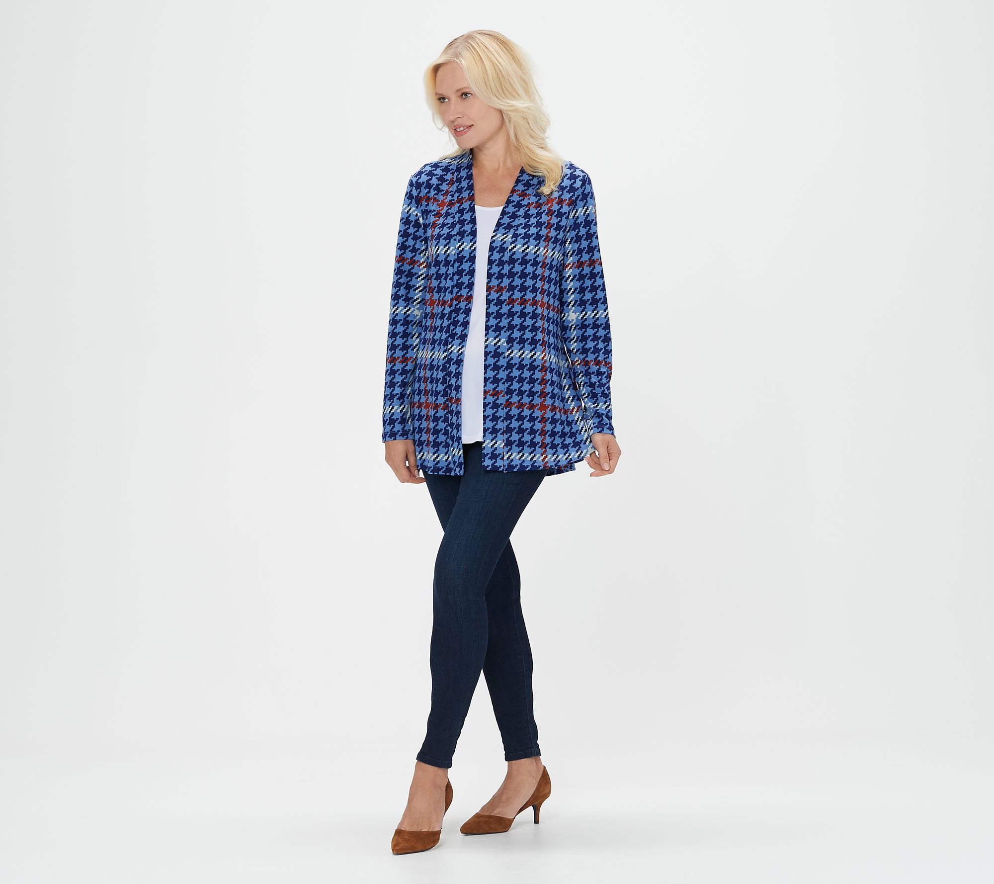 Denim & Co. Printed Brushed Heavenly Jersey Open Front Cardigan - QVC.com