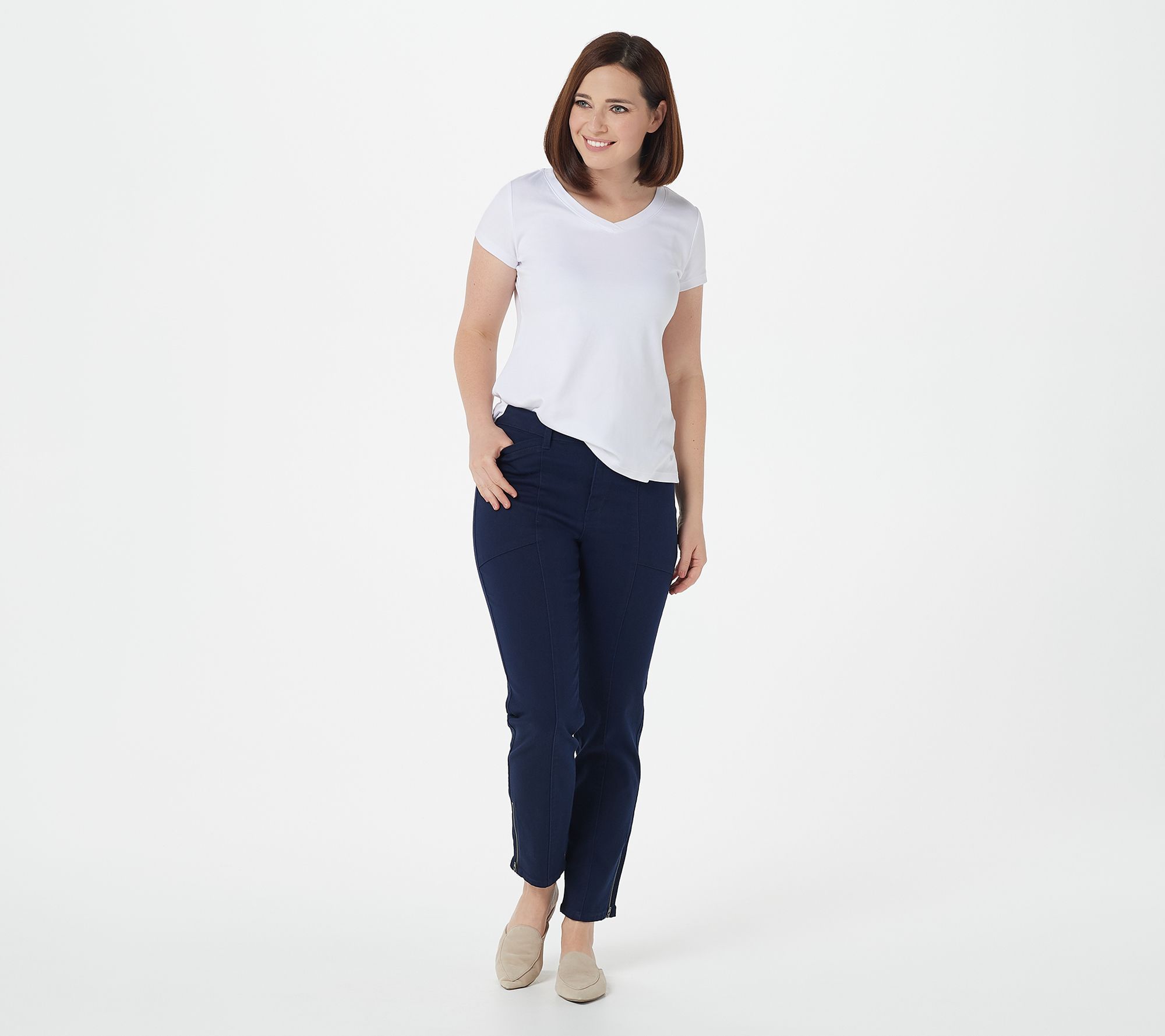 Susan Graver Regular Stretch Twill Ankle Length Utility Jeans - QVC.com