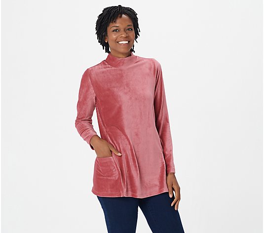 Susan Graver Weekend Knit Corduroy Mock Neck Tunic with Pockets