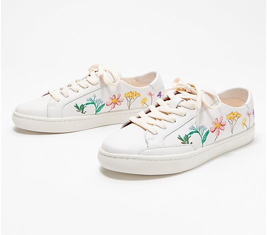 Soludos Leather Lace-Up Floral Embroidered Sneaker