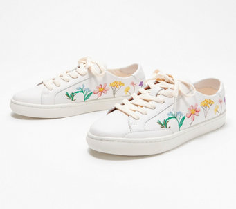 Soludos Leather Lace-Up Floral Embroidered Sneaker - A396743
