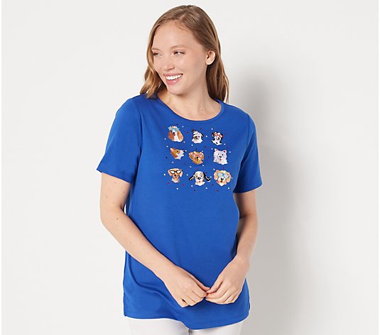 Quacker Factory Posh Pets Embroidered Short-Sleeve T-Shirt