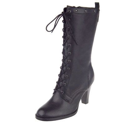 Bare Traps Leather Lace-up Granny Boots with Side Zip - QVC.com