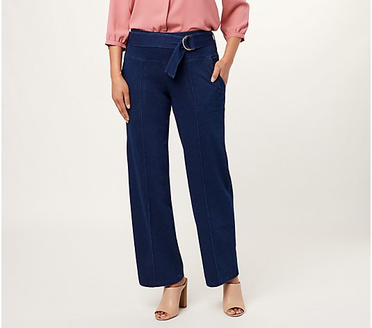 Women with Control Tall Prime Stretch Denim Wide Leg Belted Trousers
