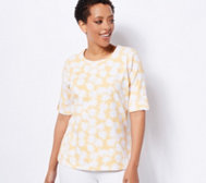 Denim & Co. Printed Perfect Jersey Elbow Sleeve Top w/ Cuff