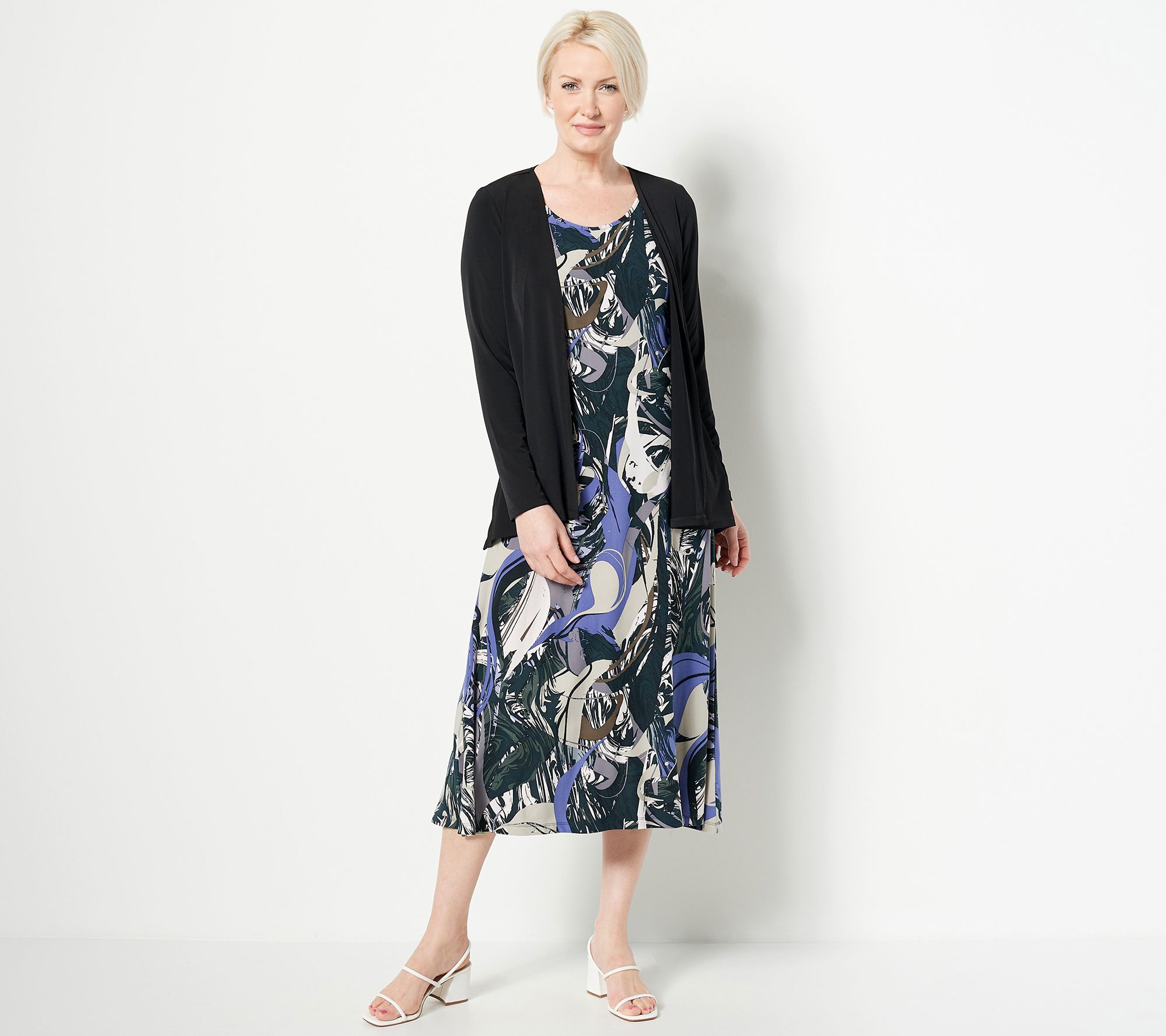 Attitudes by Renee Regular Como Jersey Midi Dress & Cardigan Set