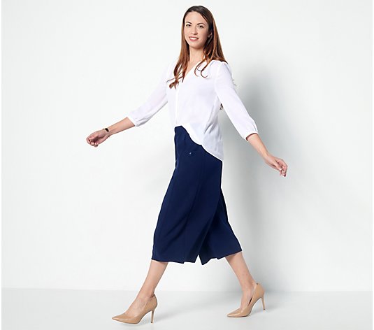 "As Is" Truth + Style Petite Woven Cropped Wide Leg Pull- On Pants