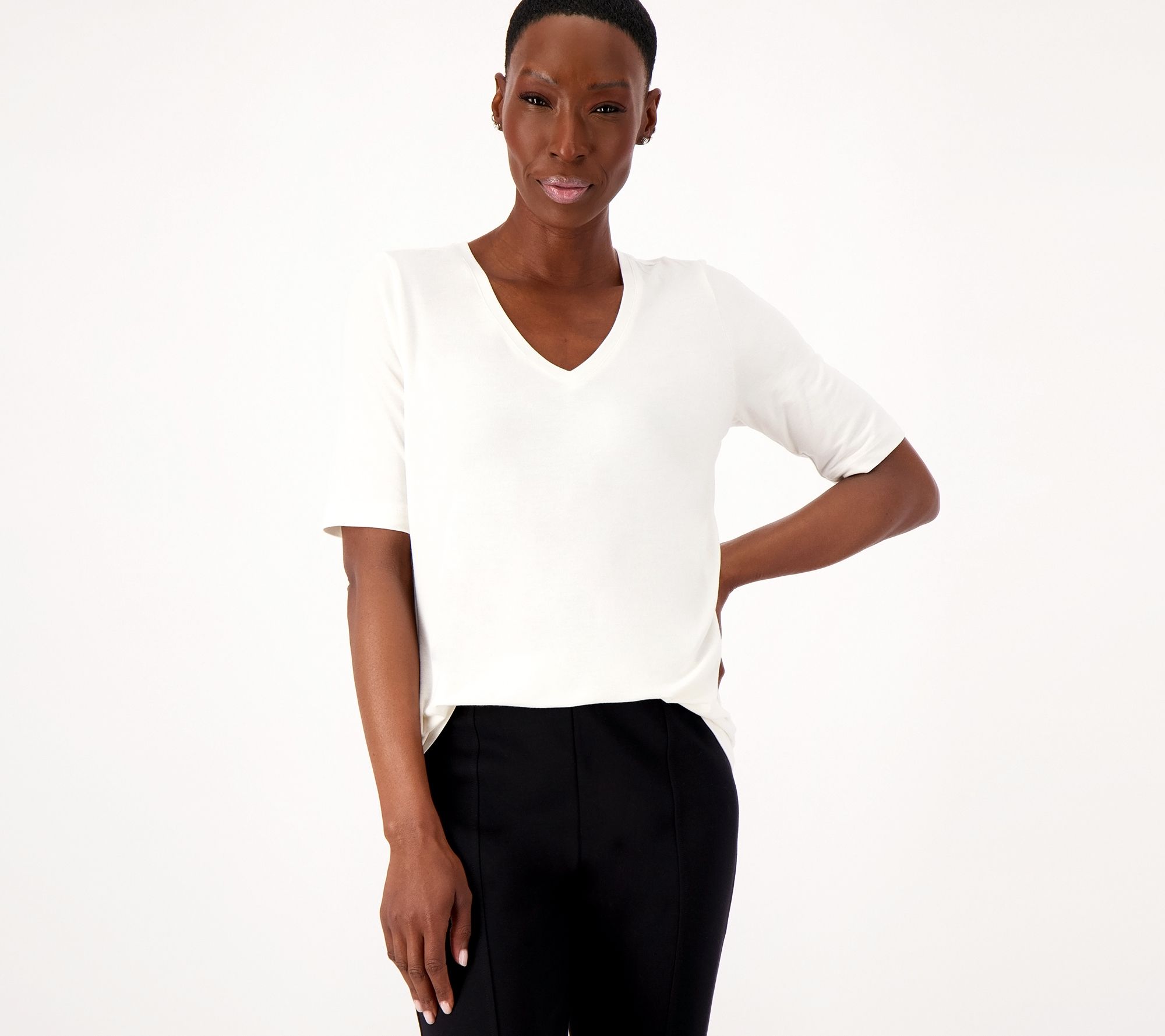 Day2Day by Duette NYC Regular Elbow-Sleeve V-Neck Top