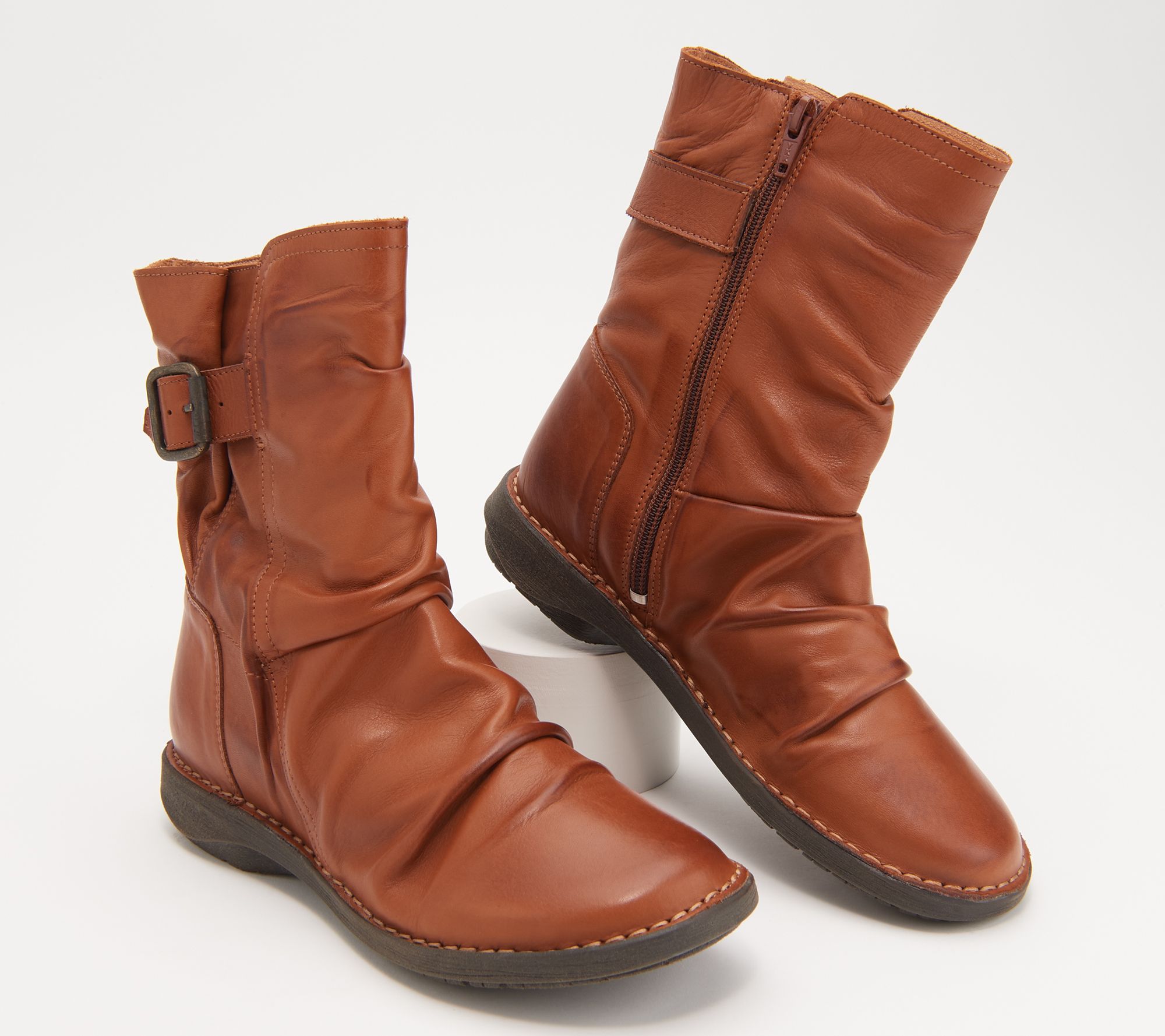 Miz Mooz Leather Buckled Mid Boots - Parade - QVC.com