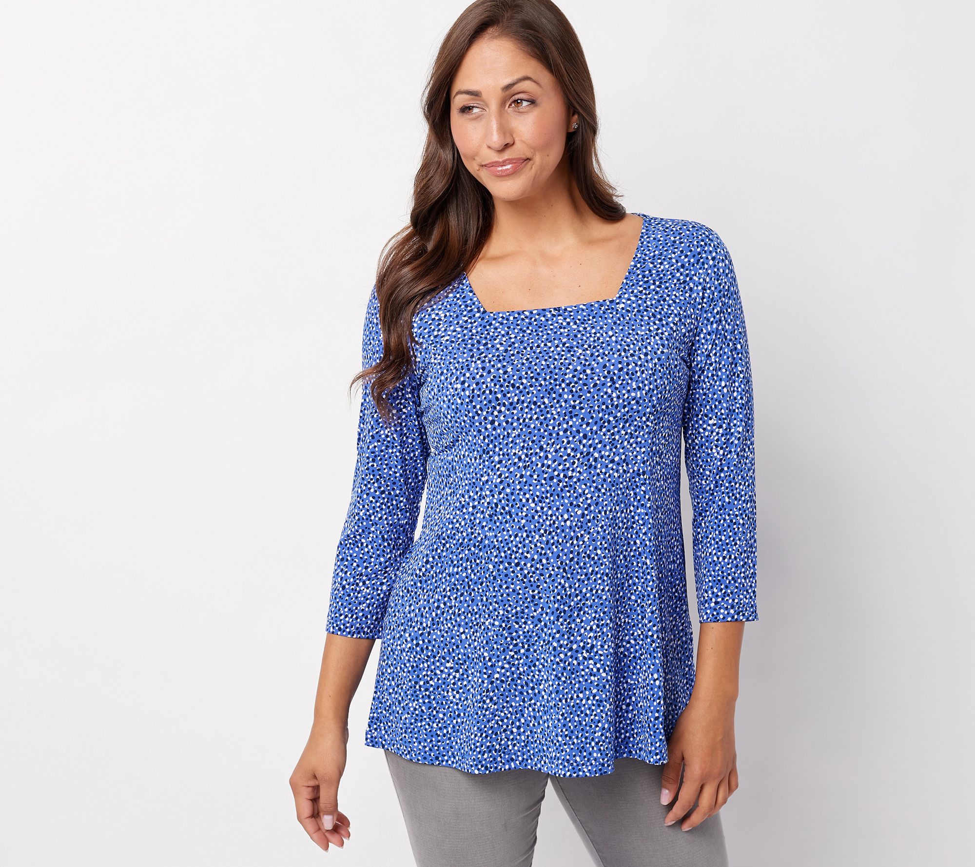 "As Is" Susan Graver Regular Printed Liquid Knit Fit & Flare Tunic