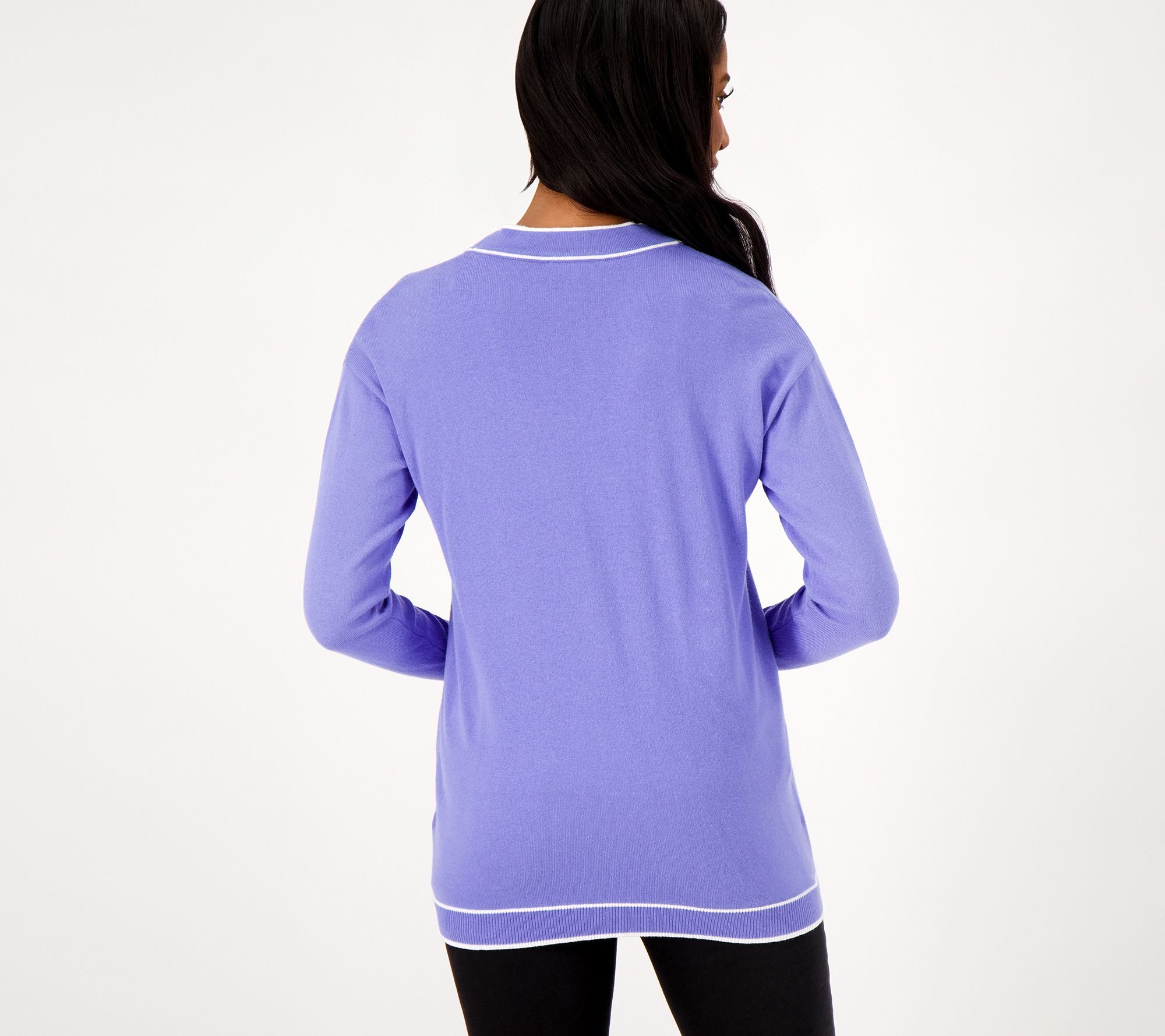 Isaac Mizrahi Live! Relaxed Sweater Cardigan with Tipped Trim