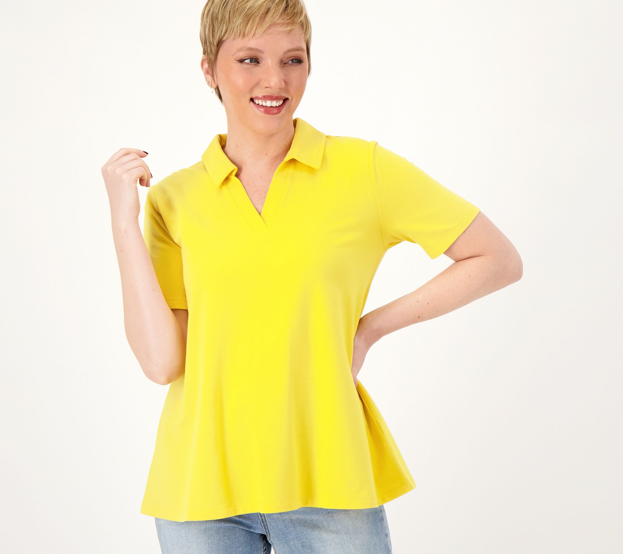 Denim & co. Essentials Favorite Jersey Polo Collar Top