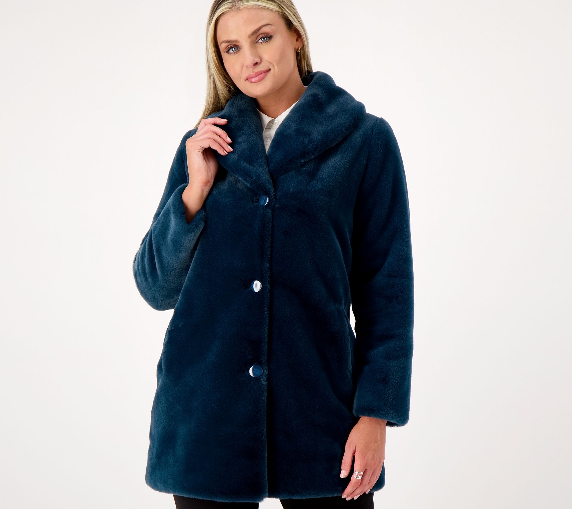 "As Is" Dennis Basso Faux Fur Relaxed Fit Coat