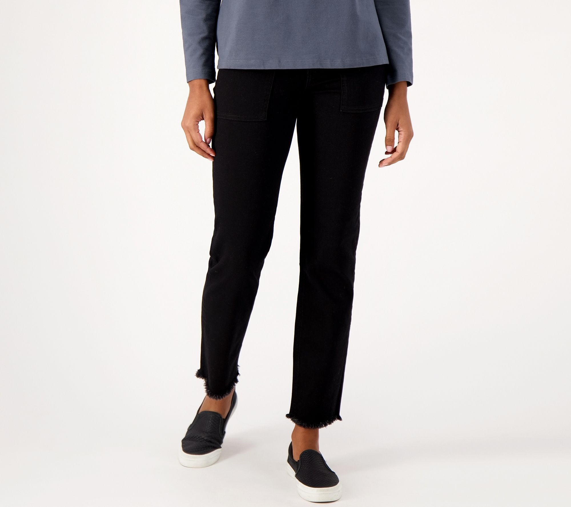 "As Is" Denim & Co. Easy Stretch Regular Straight Leg Cut Hem Jean