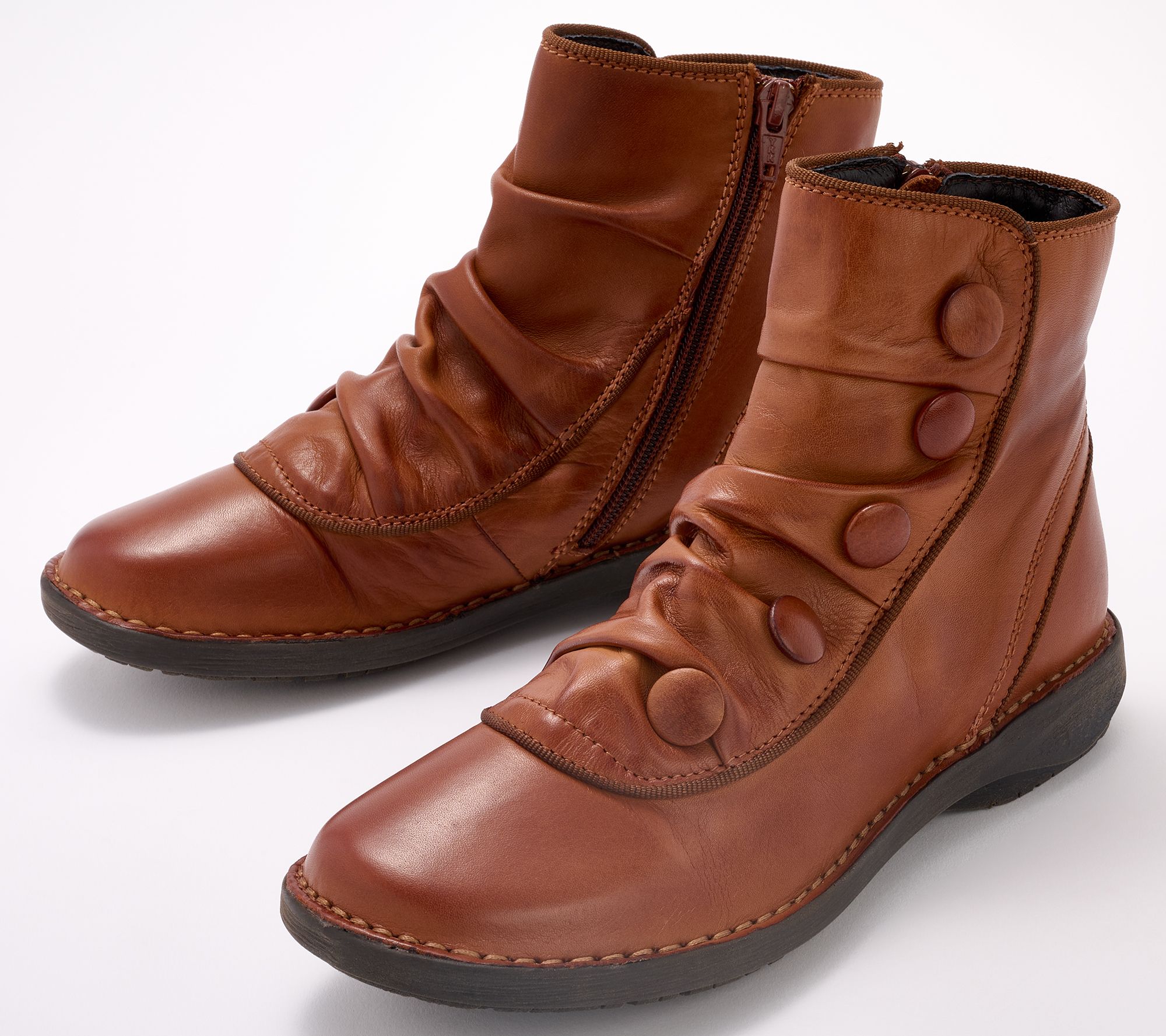 Miz Mooz Leather Buttoned Ankle Boot - Pumpkin, Size EU 37(US 6.5-7), Brandy