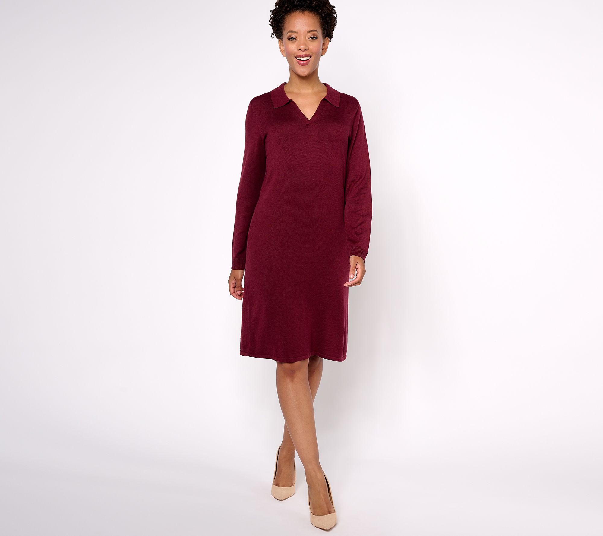 Joan Rivers Petite V Neck Collar Sweater Dress QVC