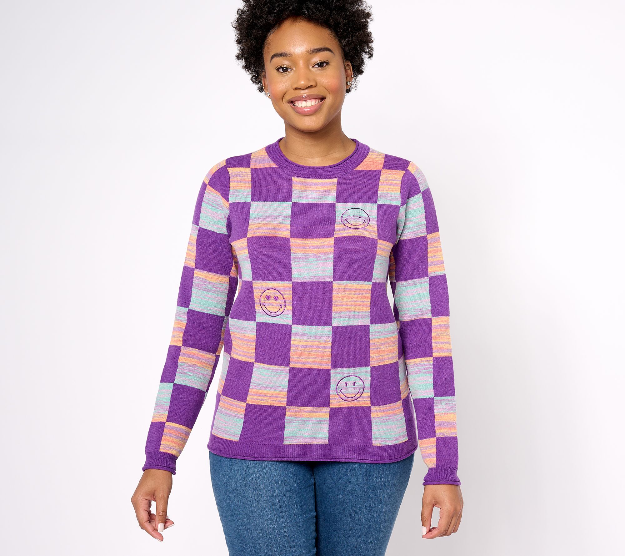 LOGO by Lori Goldstein Brushed Jacquard Sweater 