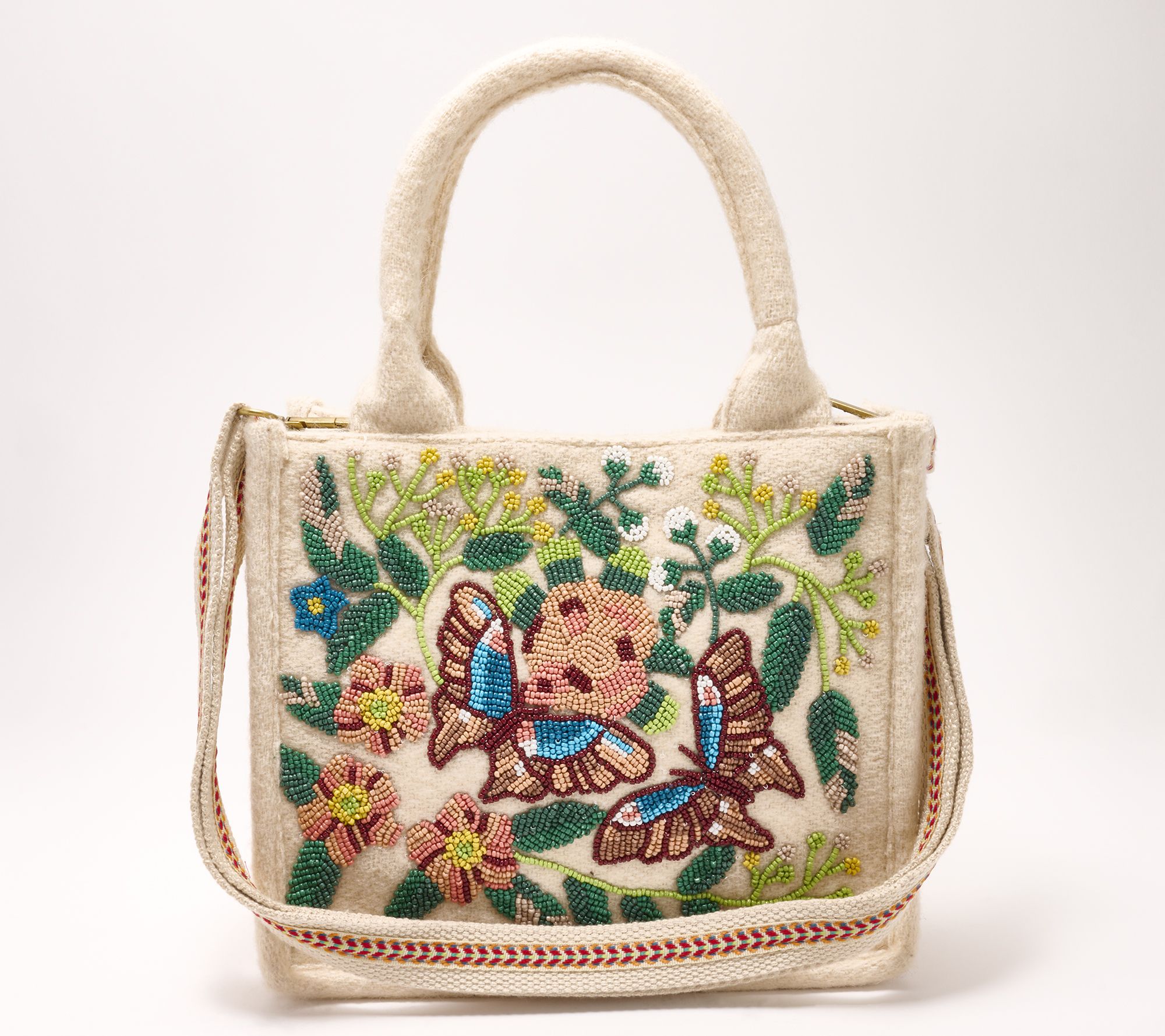 America & Beyond Embellished Mini Tote with Crossbody Strap ,Cream