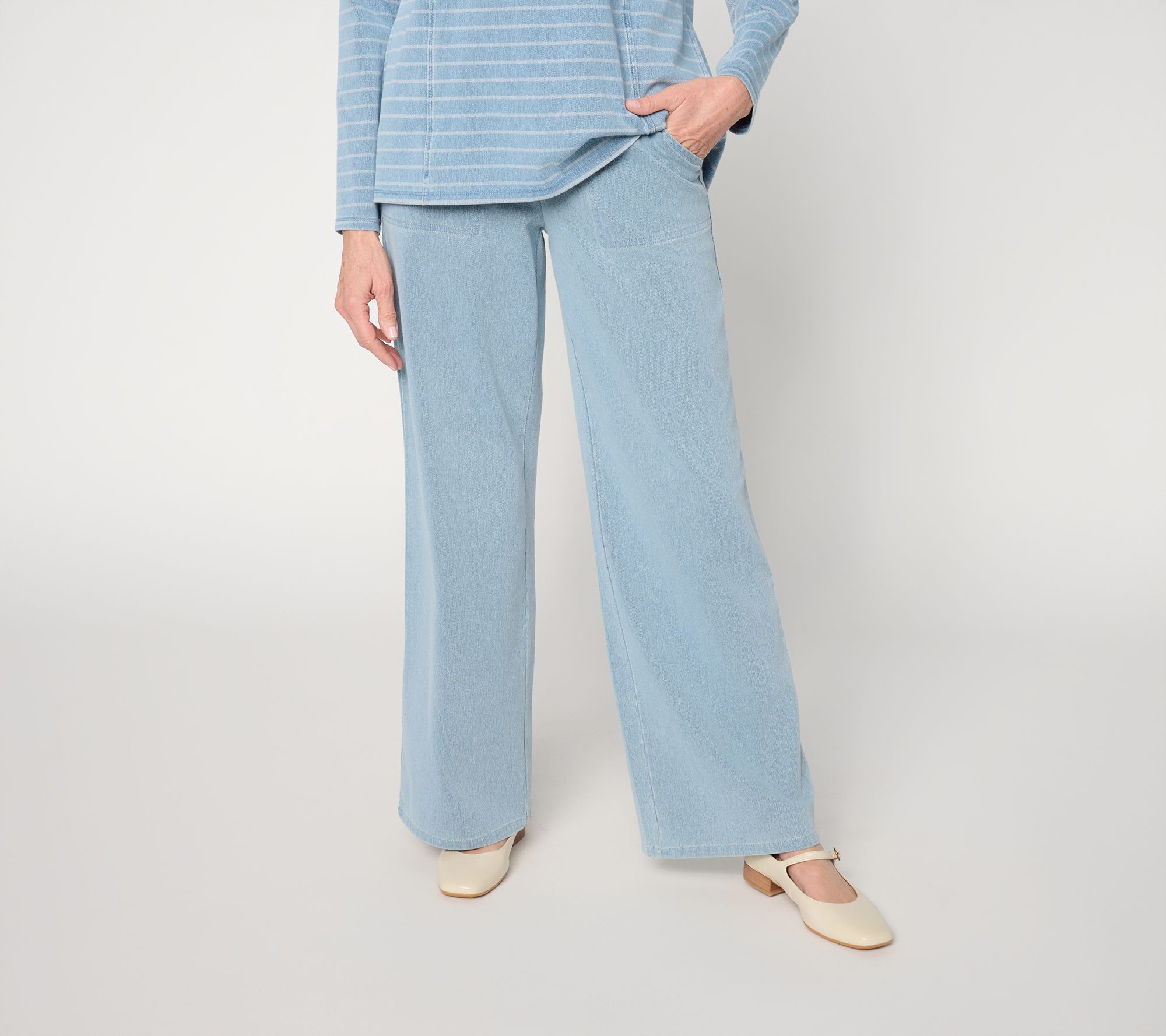 Denim & Co. Regular Comfy Knit Air Wide-Leg Pants with Drawstring