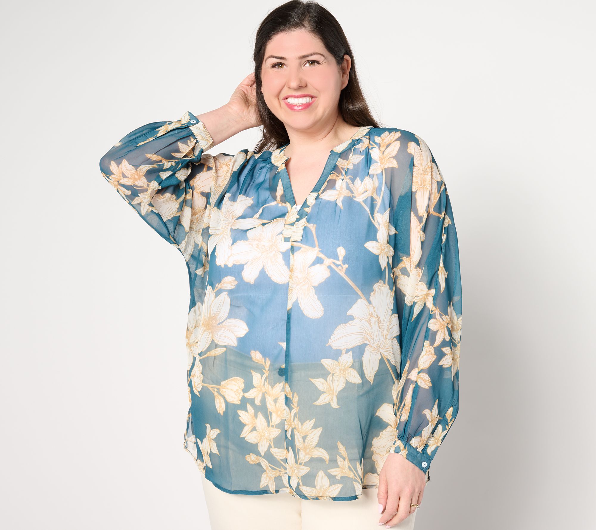 BEAUTIFUL by Lawrence Zarian Printed Y-Neck Dolman Sleeve Top