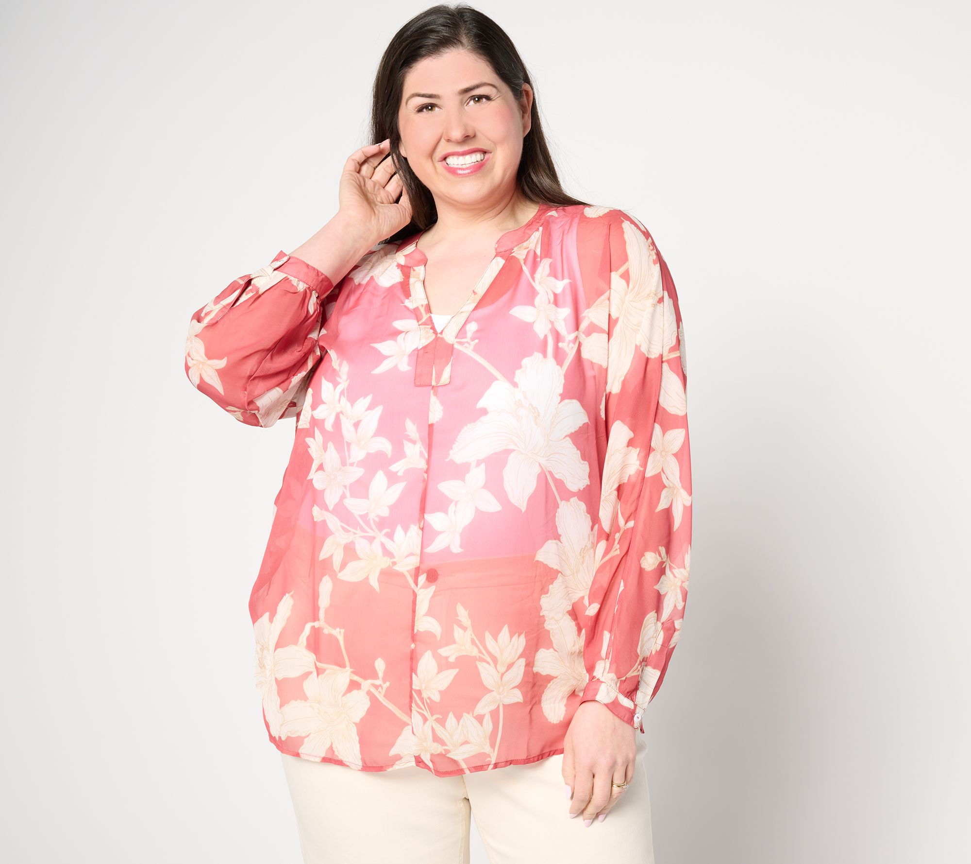 BEAUTIFUL by Lawrence Zarian Printed Y-Neck Dolman Sleeve Top