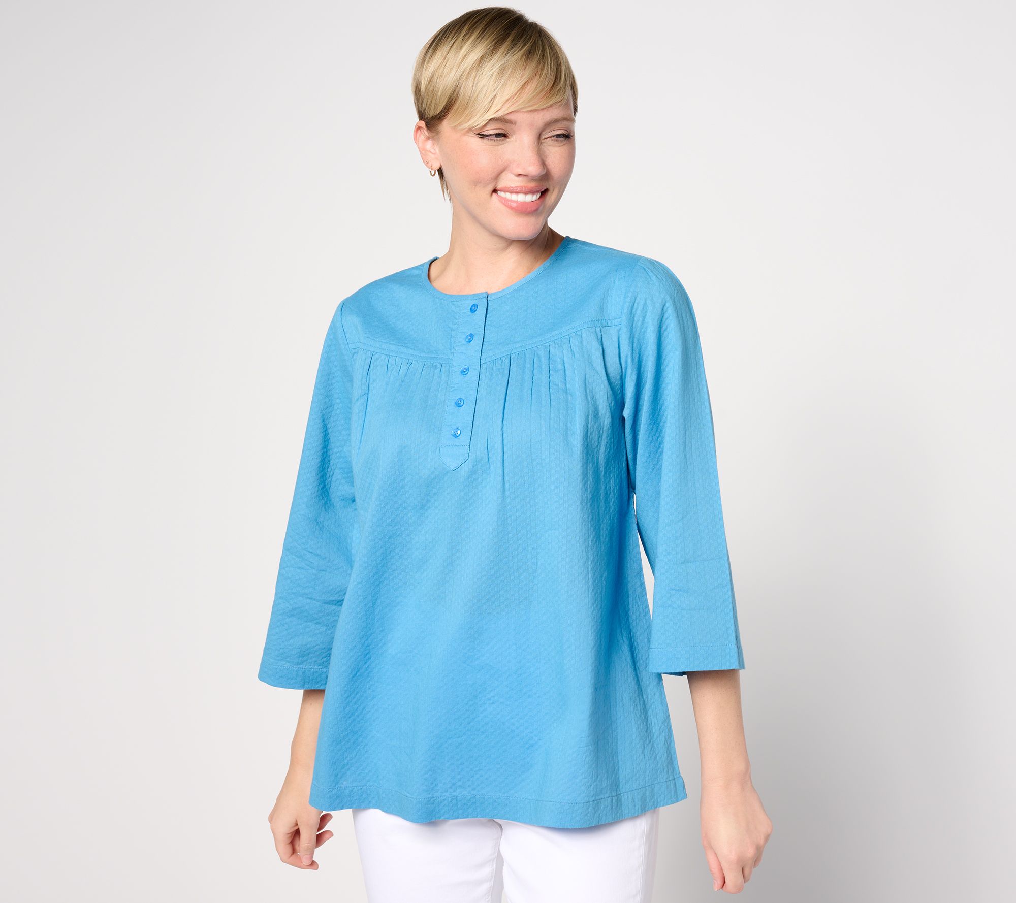 LOGO by Lori Goldstein Textured Woven Peasant Top