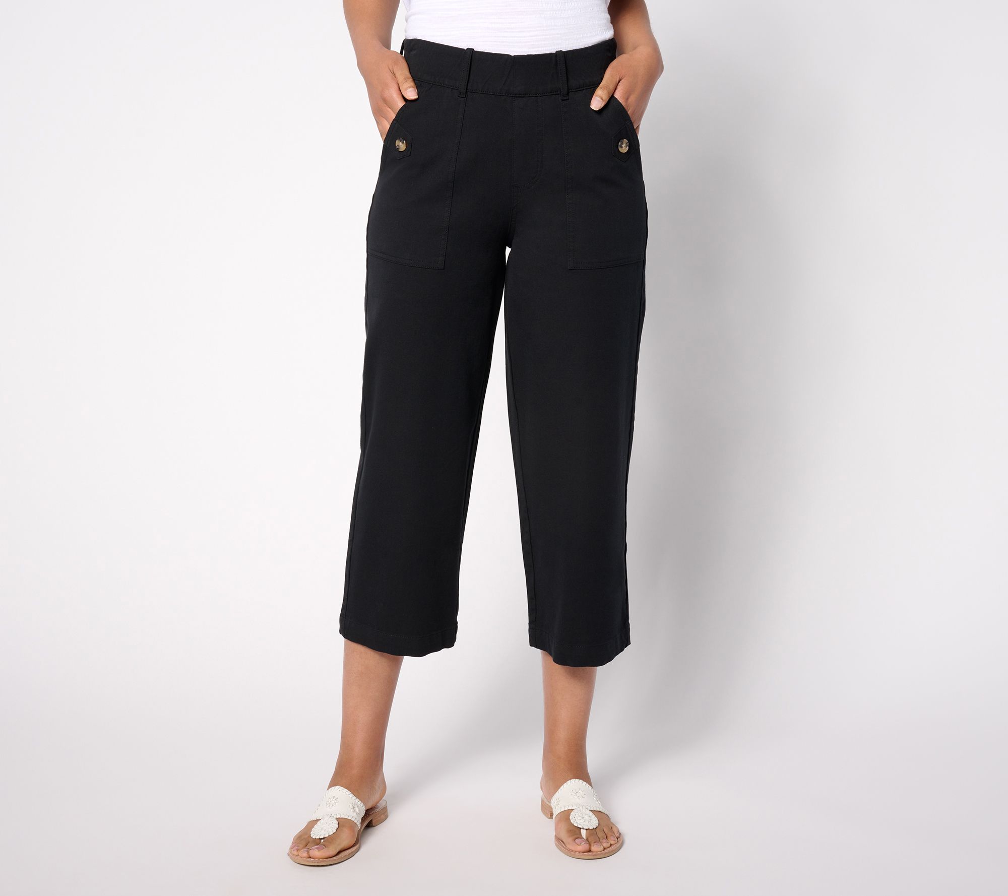 AnyBody Petite All-Stretch Twill Wide Leg Cropped Pants